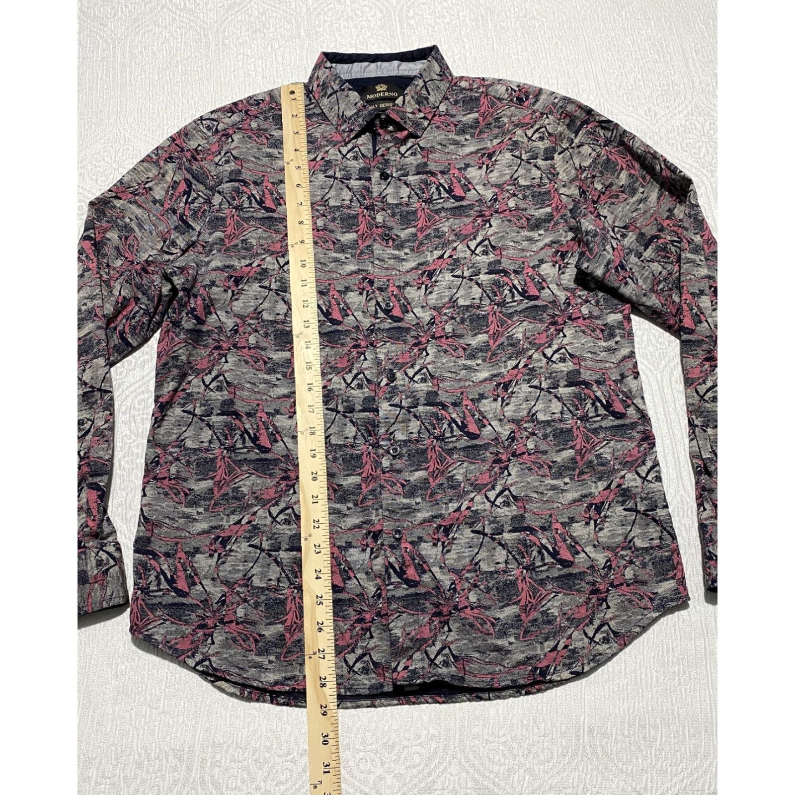 Vintage Moderno Shirt Mens XL Gray Pink Abstract Floral Button Front Long Sleeve Cotton Size US XL / EU 56 / 4 - 5 Thumbnail