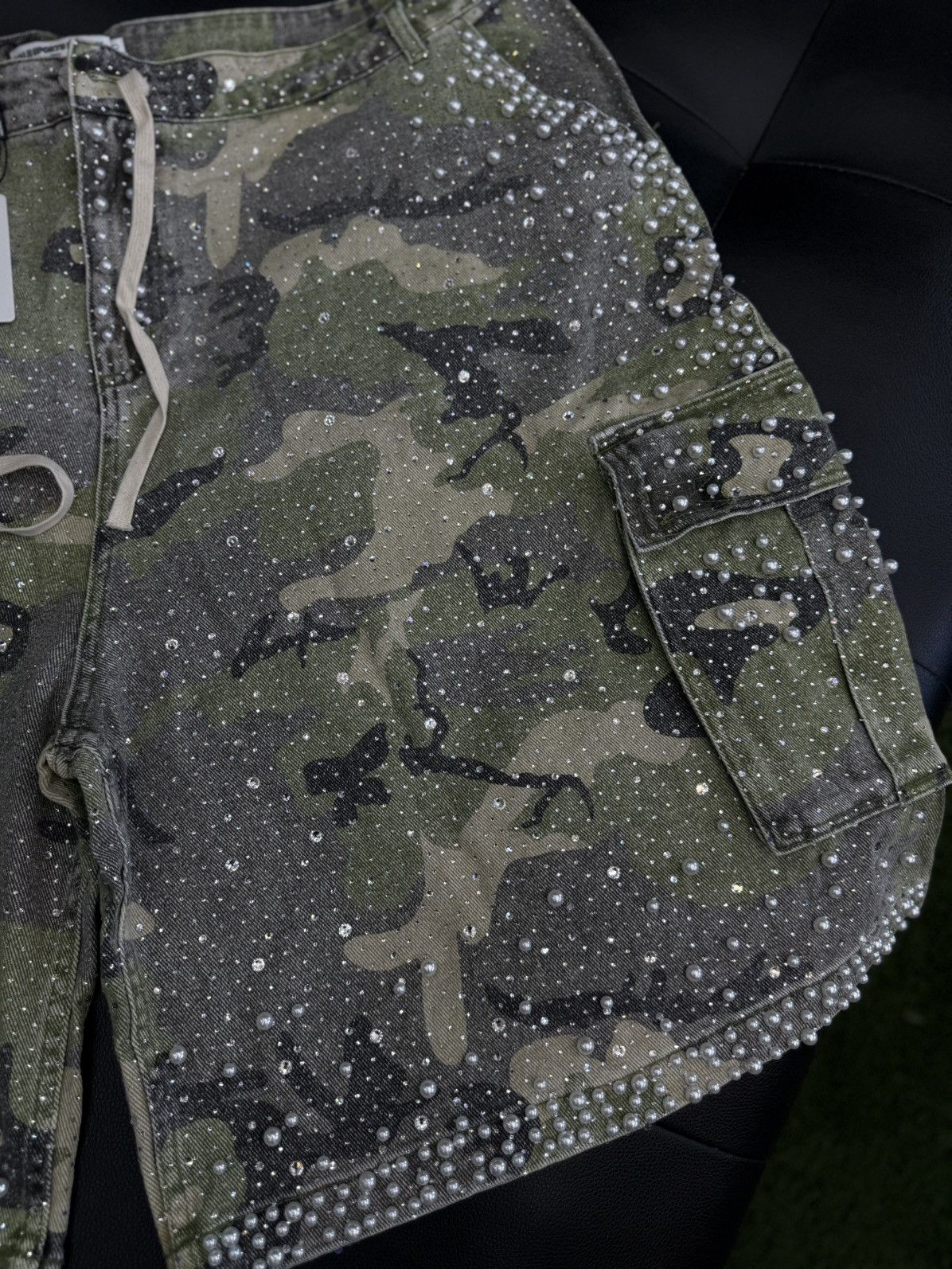 Vale Valley Rhinestone Crystal Shorts Denim Green Camo Size 40 Size US 40 / EU 56 - 6 Thumbnail