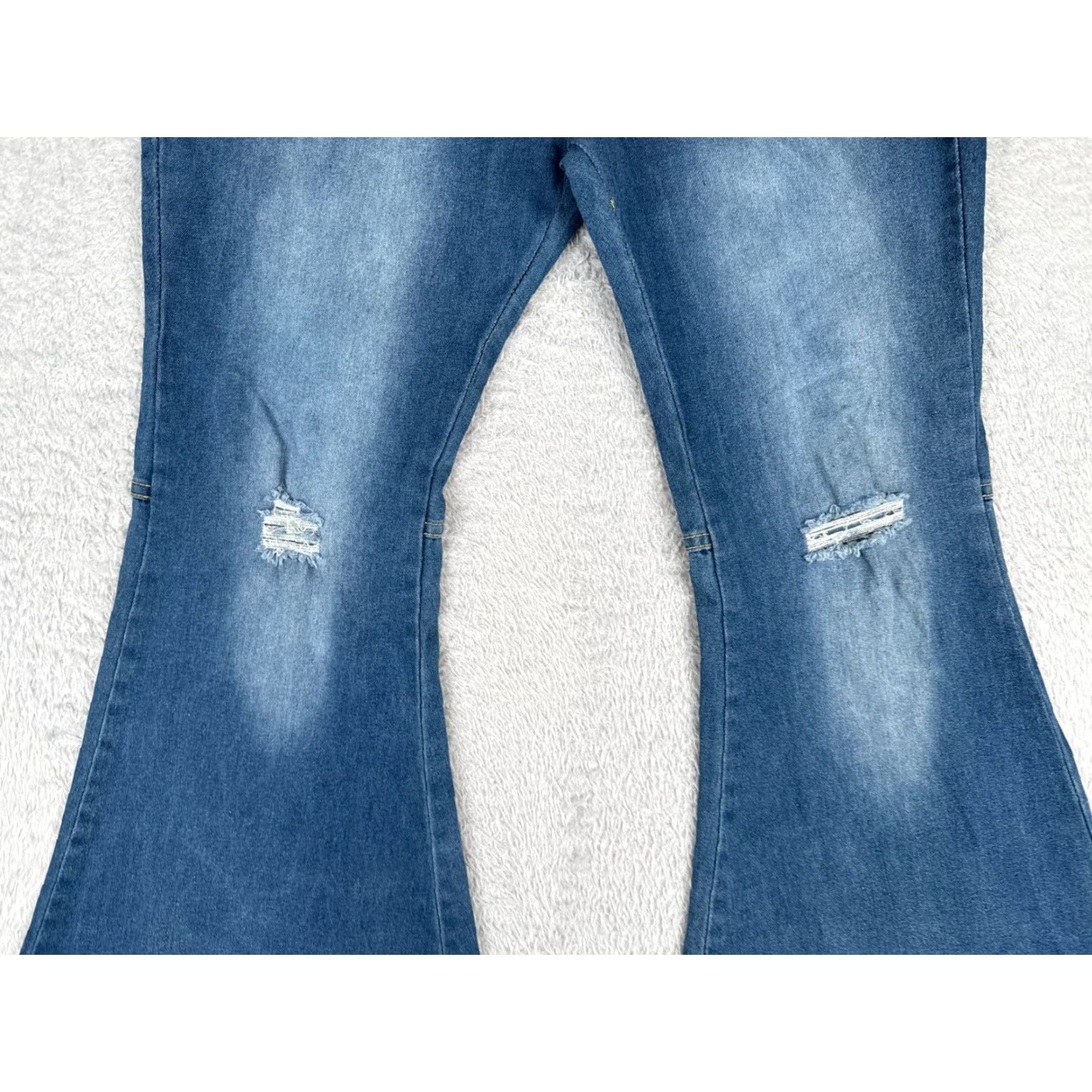 Vintage Shyanne Womens Jeans 35 Blue Denim High Rise Distressed Wide Flare 35x31 Size 24" / US 00 / IT 34 - 3 Thumbnail