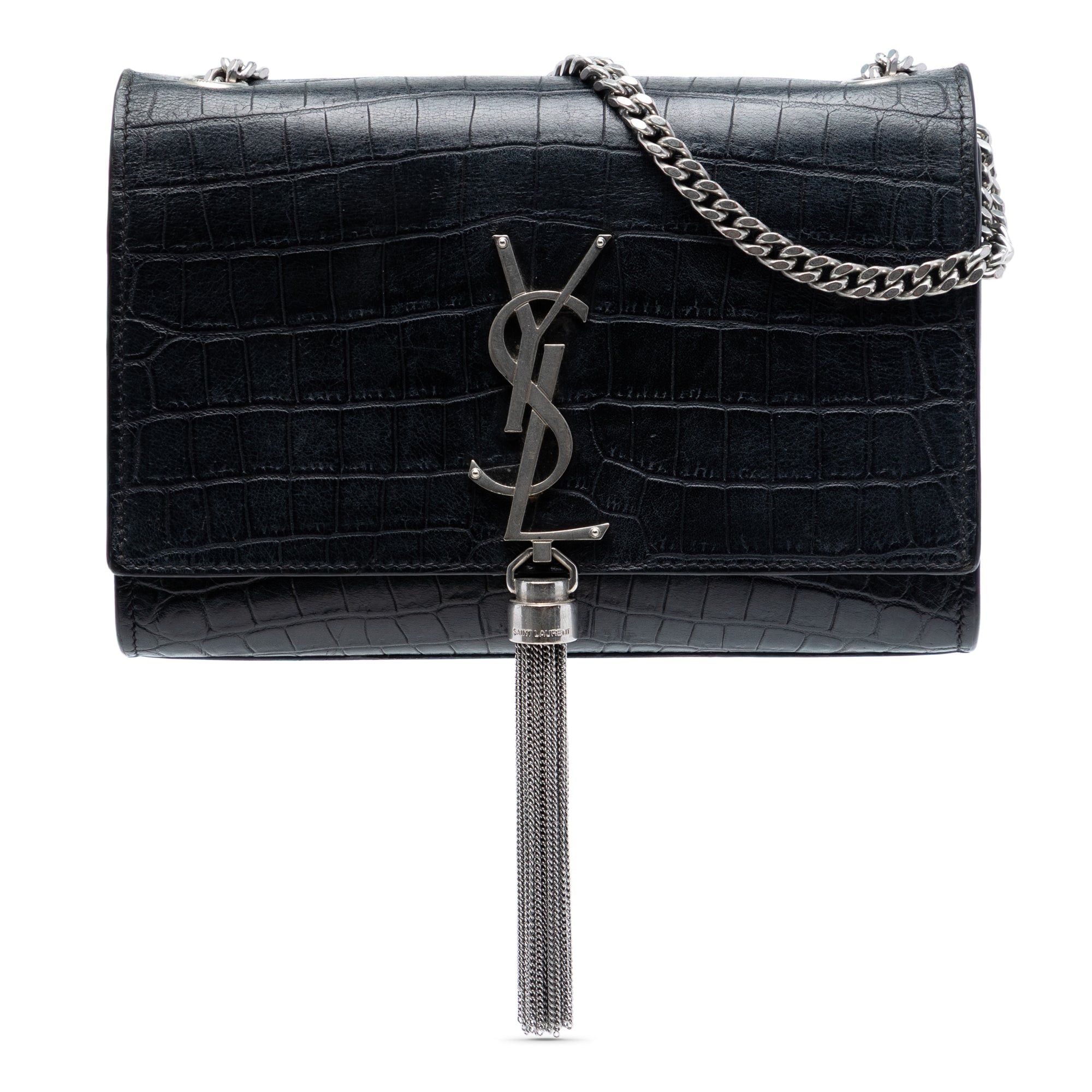 Saint Laurent Paris Croc Embossed Leather Monogram Kate Tassel Wallet on Chain Size ONE SIZE - 1 Thumbnail