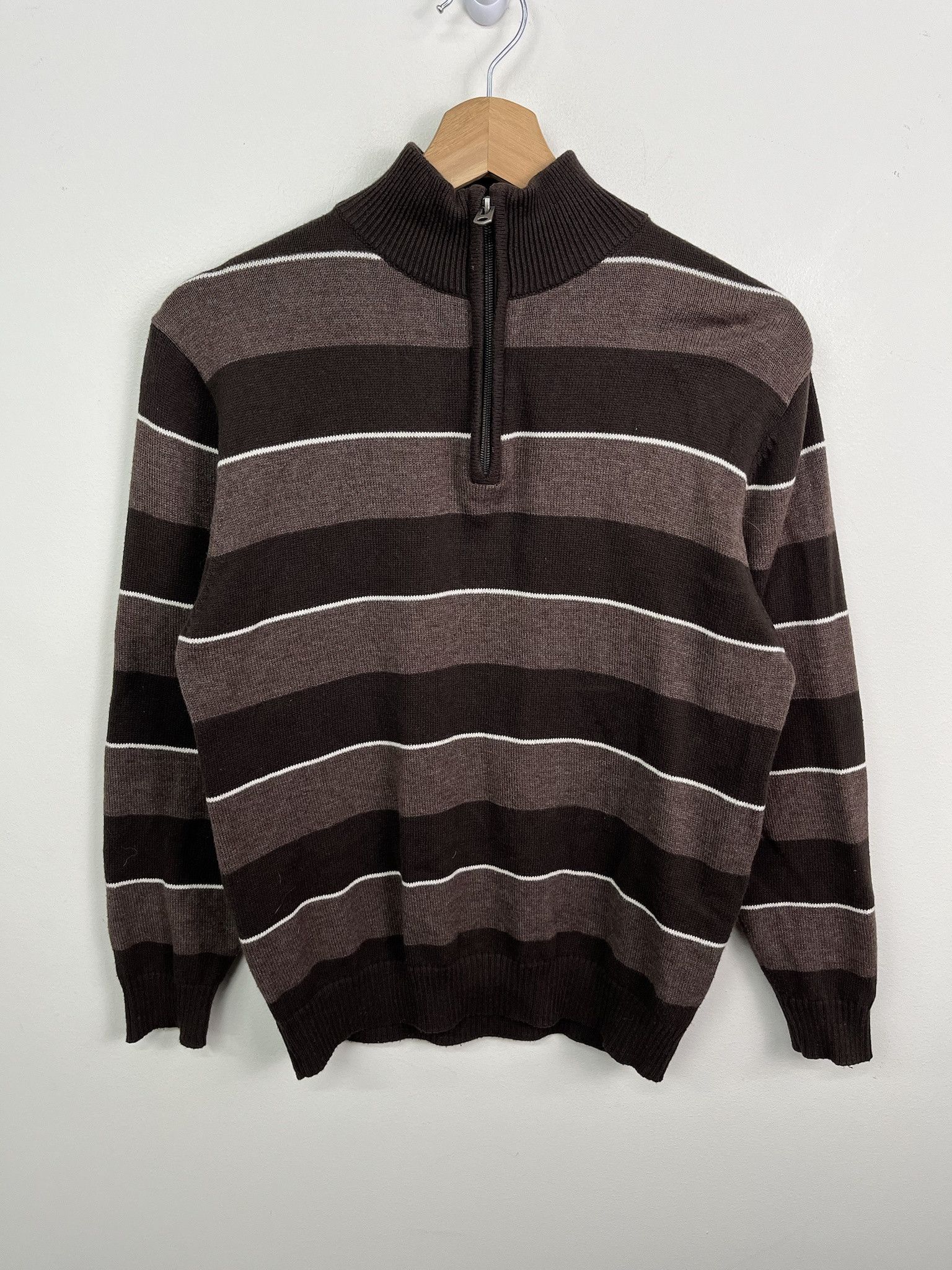 Other Vintage Y2K XG Brown Striped Quarterzip Knit Sweater Size M Size US M / EU 48-50 / 2 - 1 Thumbnail