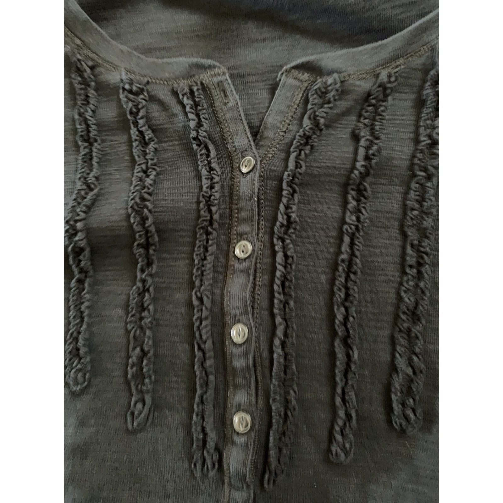 Chaps Chaps Women Knit Top 3/4 Sleeve Button Black XL 100% Cotton Ruffle B767 Shirt Size XL / US 12-14 / IT 48-50 - 2 Thumbnail