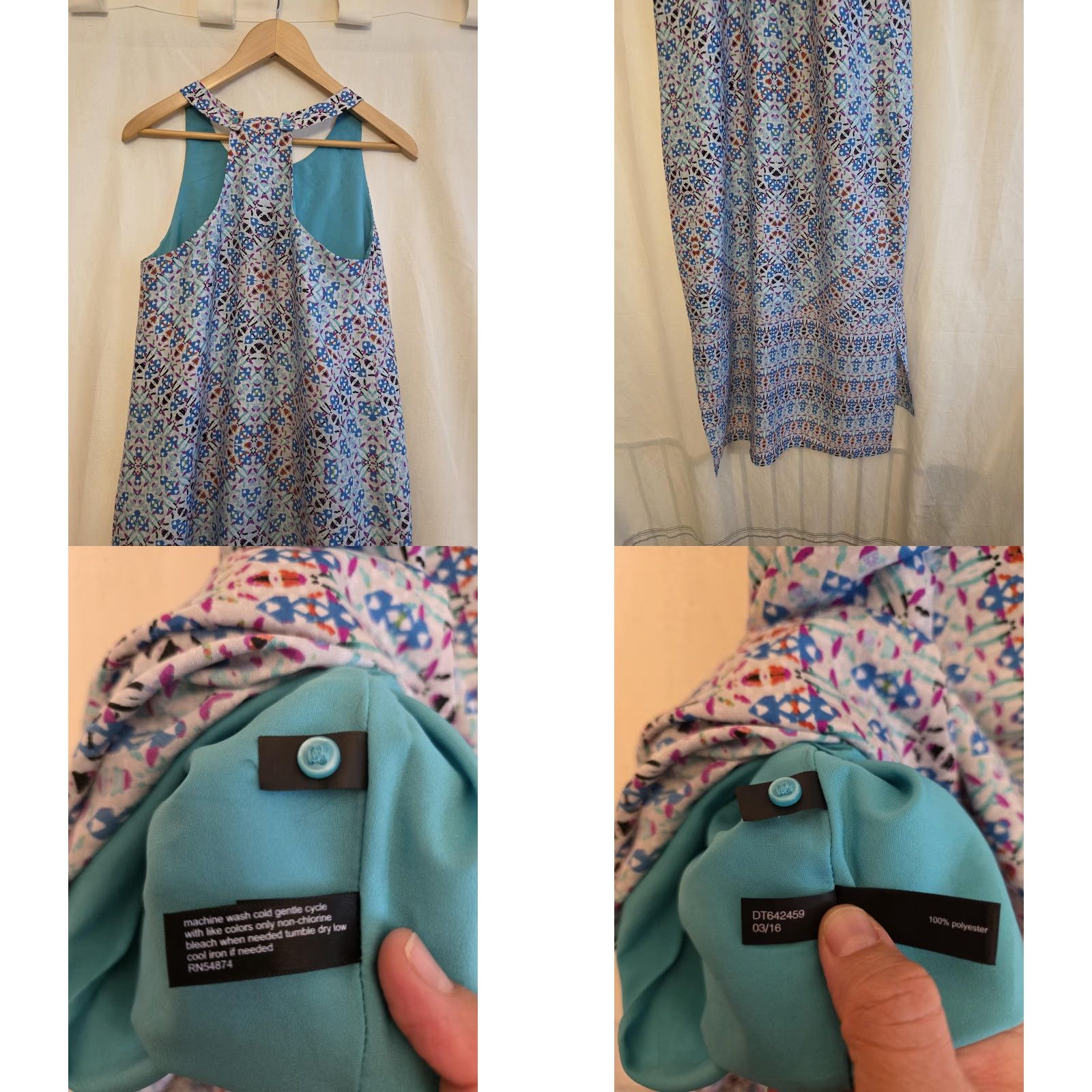 Vintage The Limited Dress Womens S Blue Geometric High Neck Sleeveless Midi Boho Size S / US 4 / IT 40 - 8 Thumbnail