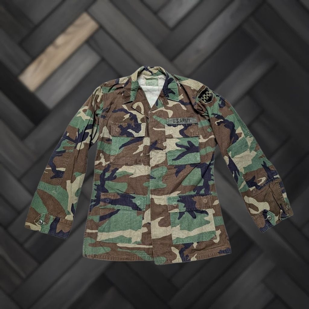 Vintage VINTAGE US Army Shirt-Jacket Mens SMALL LONG Woodland Camouflage Ripstop Patch 99th Infantry Patch Size US S / EU 44-46 / 1 - 1 Thumbnail