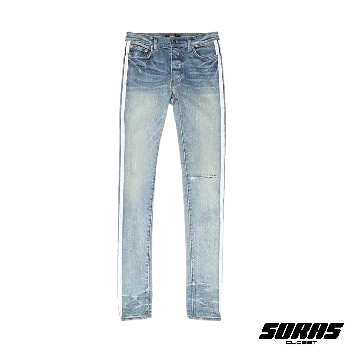 Amiri Flocked Track Skinny Jeans Clay Indigo