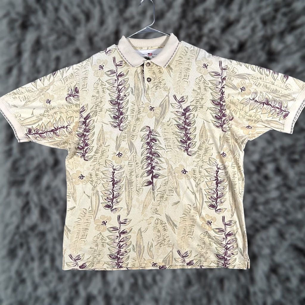Vintage The Skins Game Polo Shirt Mens XL Beige Floral Golf Lightweight Knit Tropical Size US XL / EU 56 / 4 - 1 Thumbnail