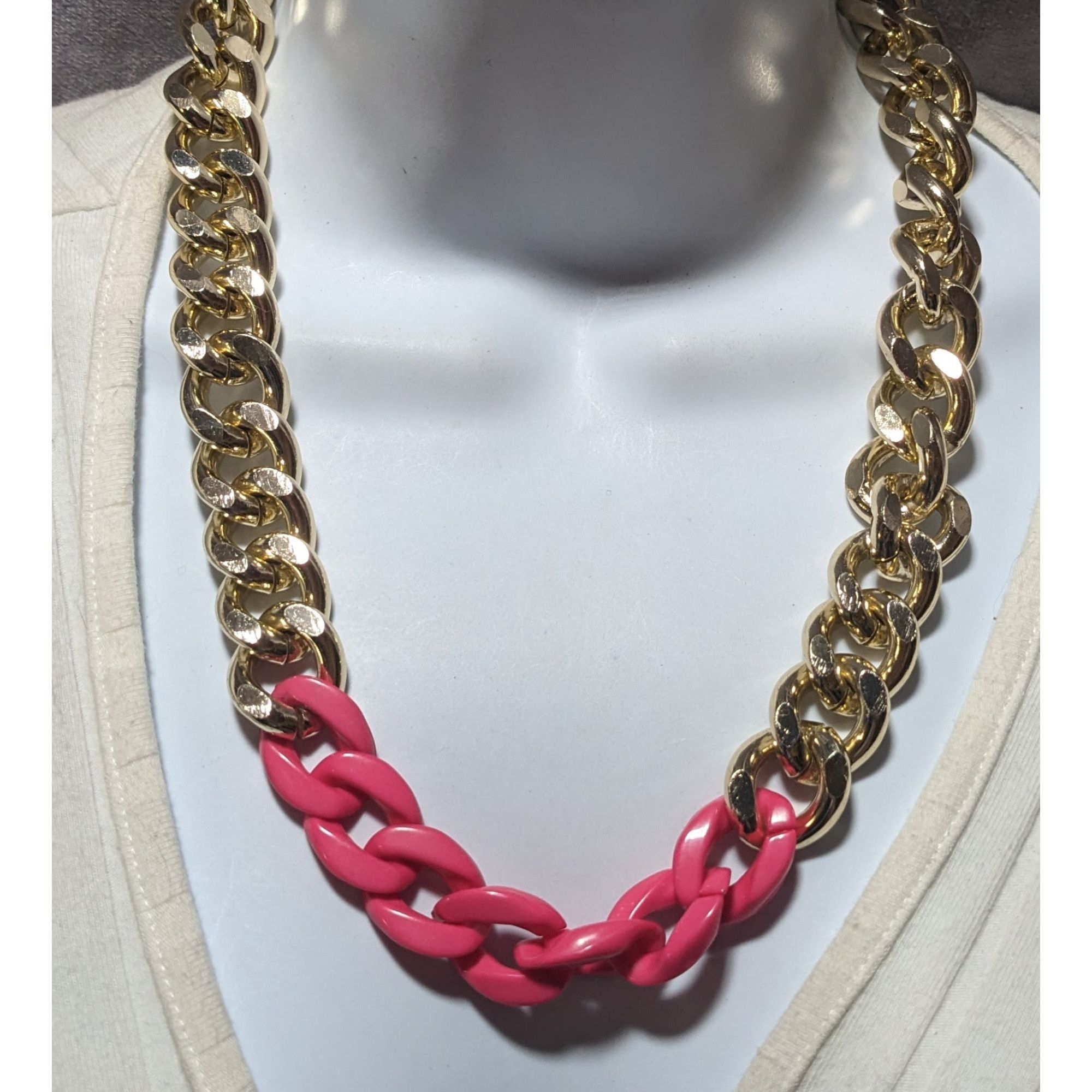 Other Chunky 80s Gold & Pink Chain Necklace Size ONE SIZE - 7 Thumbnail