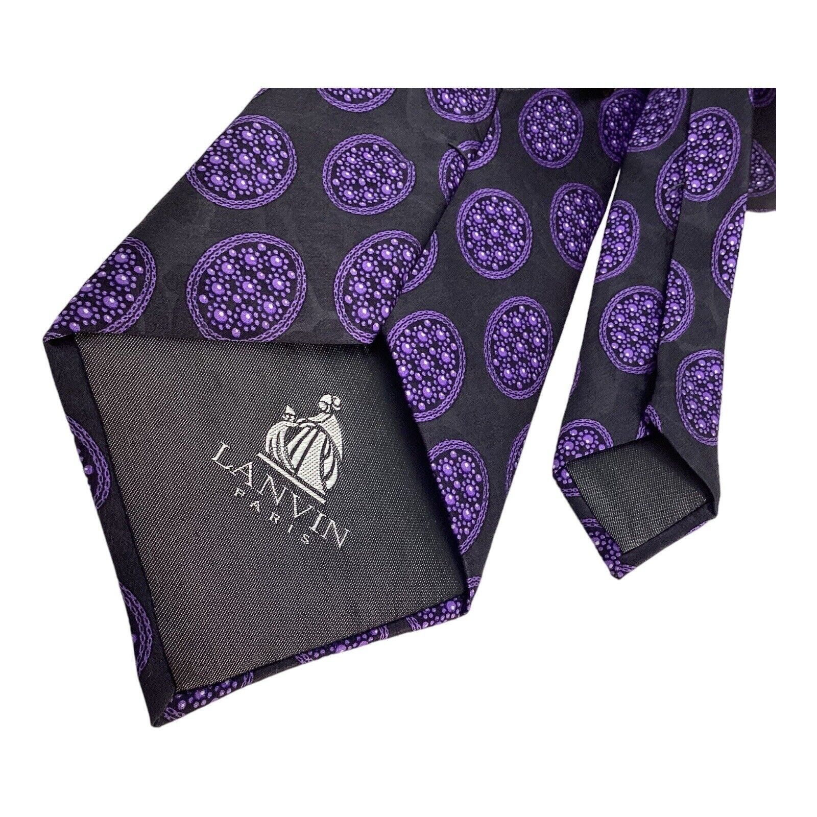 Lanvin LANVIN PARIS Gray Purple Medallion Luxury Silk Tie Made In F Size ONE SIZE - 3 Thumbnail