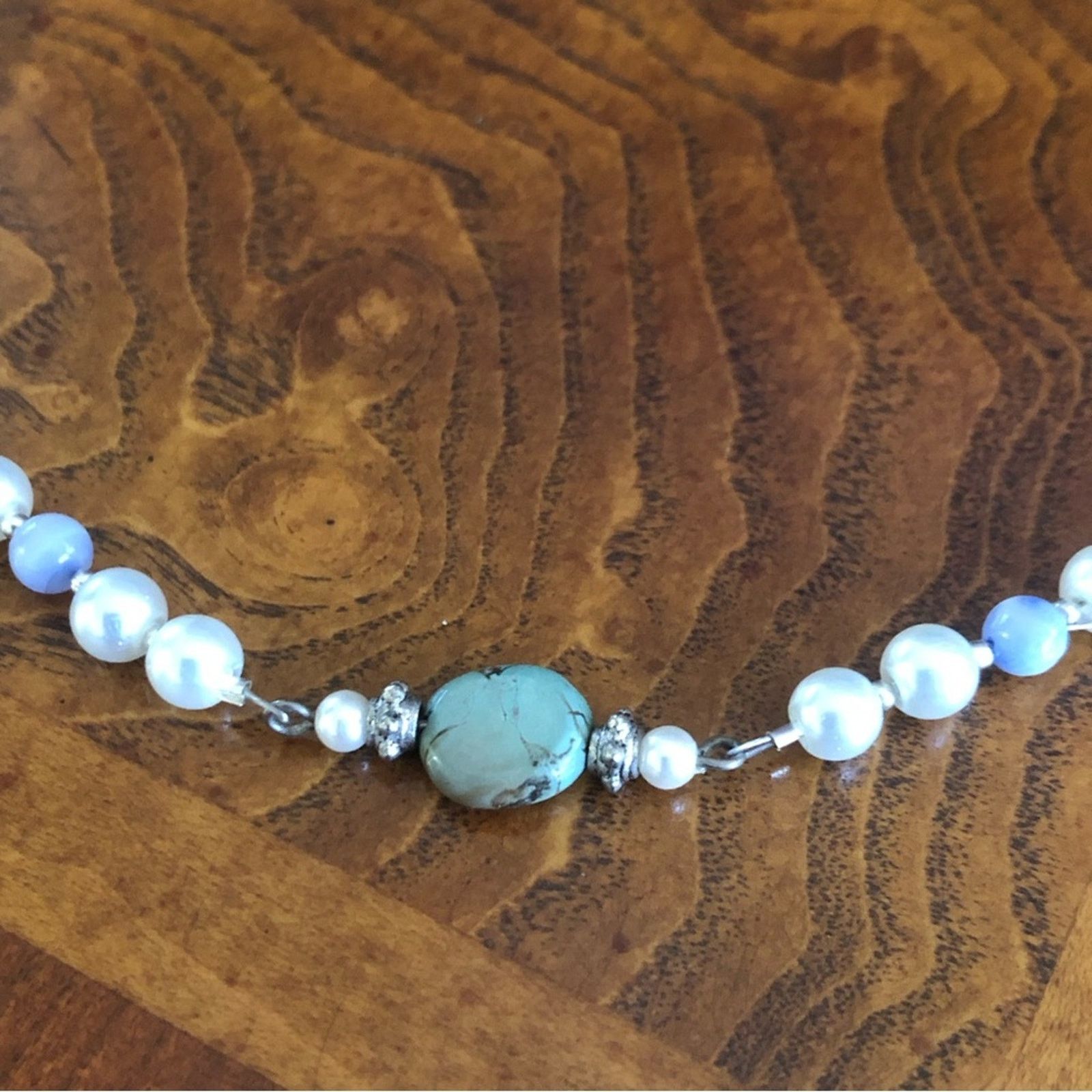 Handmade Handcrafted repurpose African turquoise stone Pearl necklace Size ONE SIZE - 9 Thumbnail
