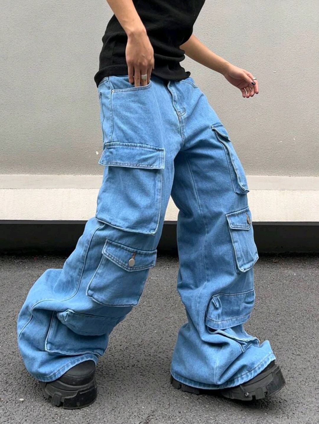 Japanese Brand × Jean Loose Fit Cargo Pocket Jeans Oversize Long Washed Plain Y2K Size US 32 / EU 48 - 3 Thumbnail