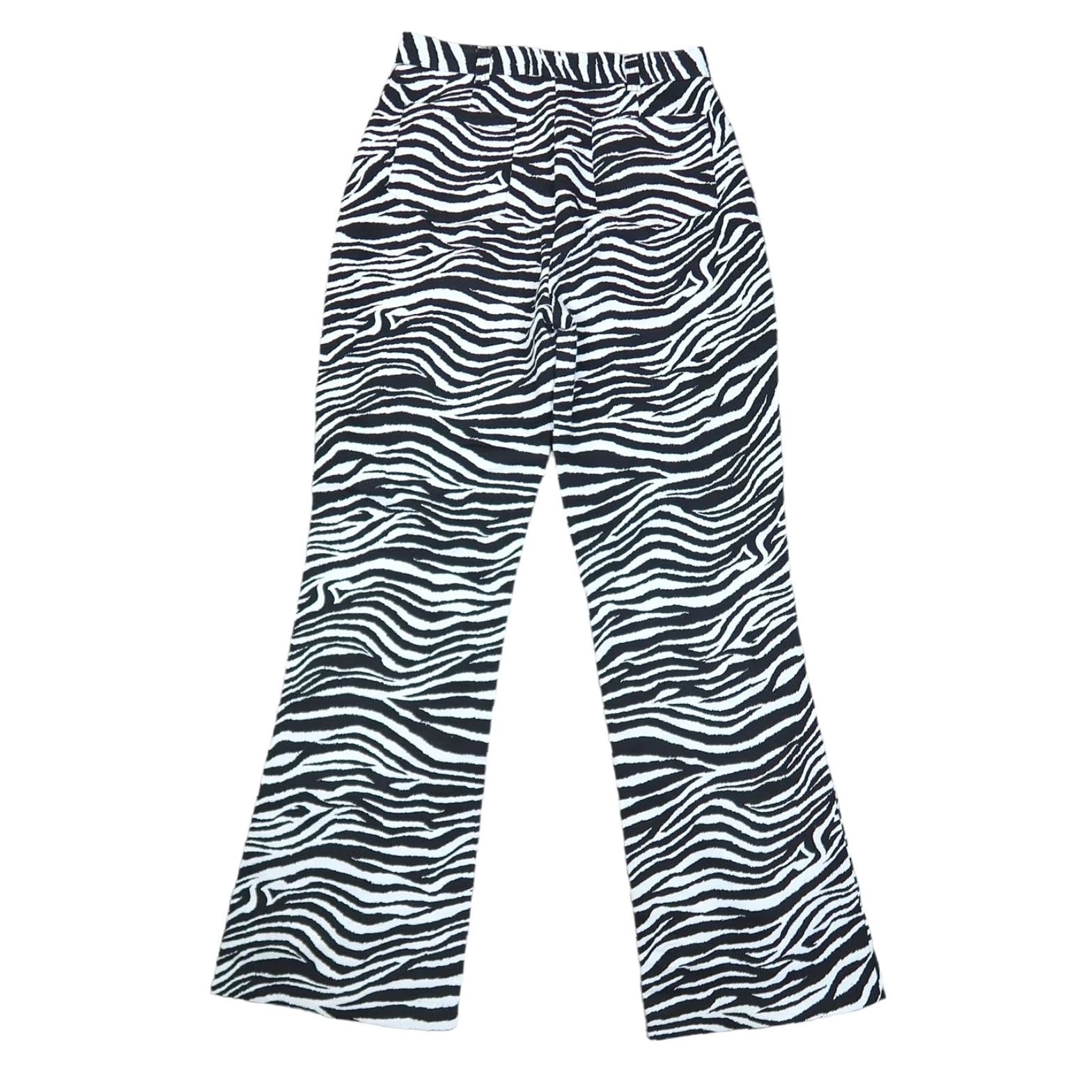 Vintage VINTAGE 90s Spring Street Zebra Stripe Flare Pants | Black White | Size 7 | Women | Cotton Spandex Rise High Flared Casual Pants Size 26" / US 2 / IT 38 - 3 Thumbnail