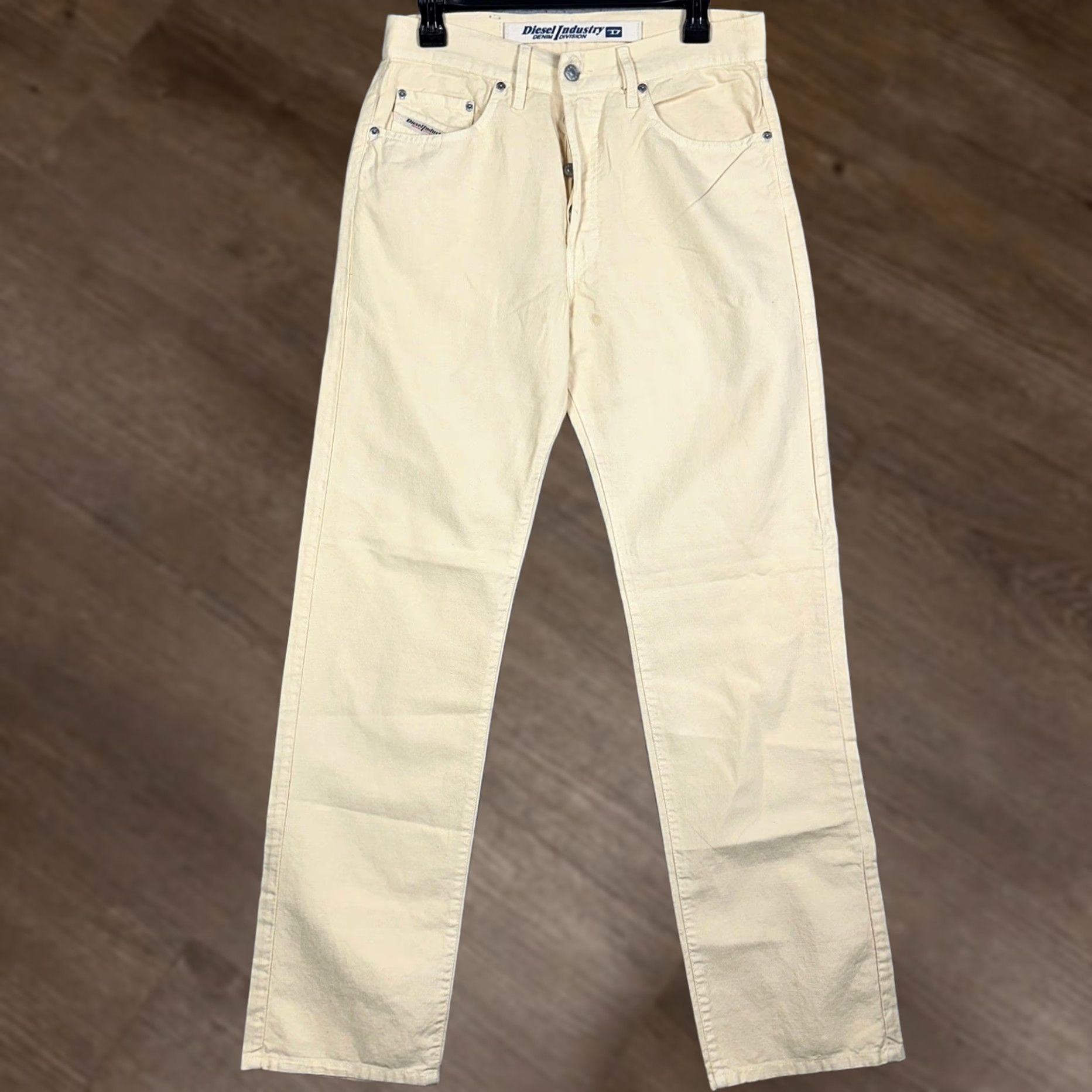 Diesel Diesel Keetar Jeans Mens 30 Straight 5-Pocket Button Fly Linen Blend Pale Yellow Cream Denim Italy Size US 30 / EU 46 - 1 Thumbnail