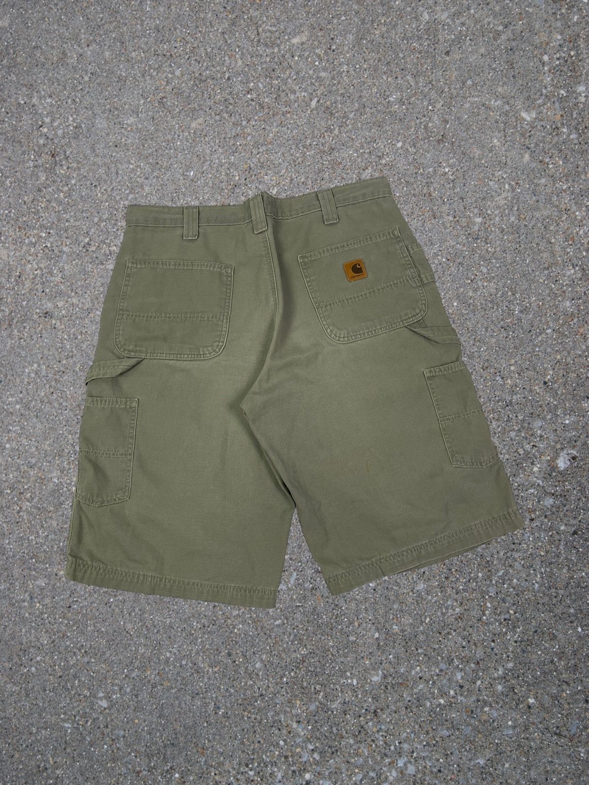 Image of Carhartt Y2K Carpenter Baggy Denim Shorts in Khaki Green, Men's (Size 36)