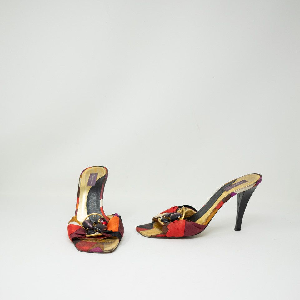 image of Emilio Pucci Silk Satin Multicolor Jewel Crystal Shoes, Women's (Size 8)