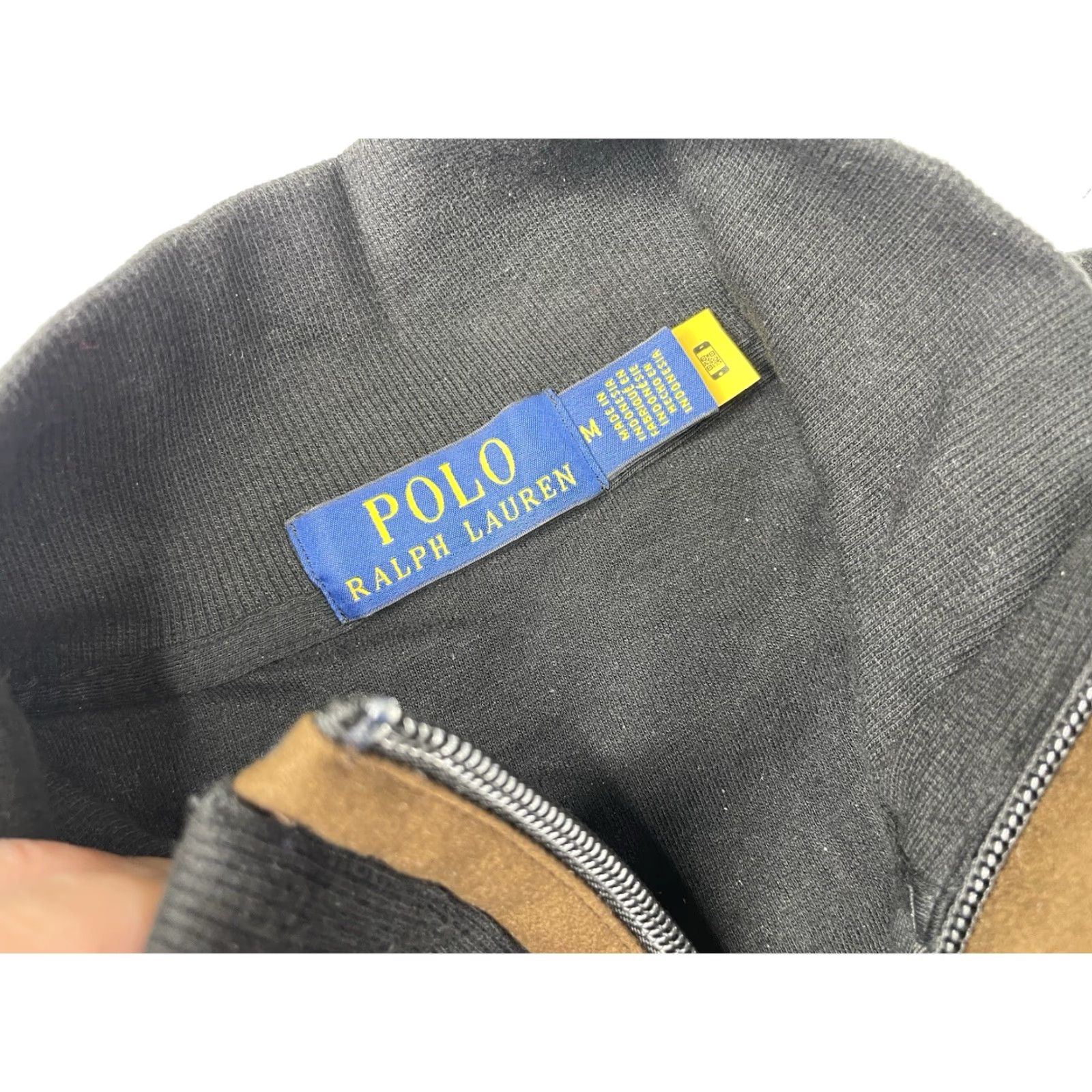 Polo Ralph Lauren Polo Ralph Lauren Mens Sweater Pullover Zip Cotton Stretch Suede Trim Black Medium M Size US M / EU 48-50 / 2 - 3 Thumbnail