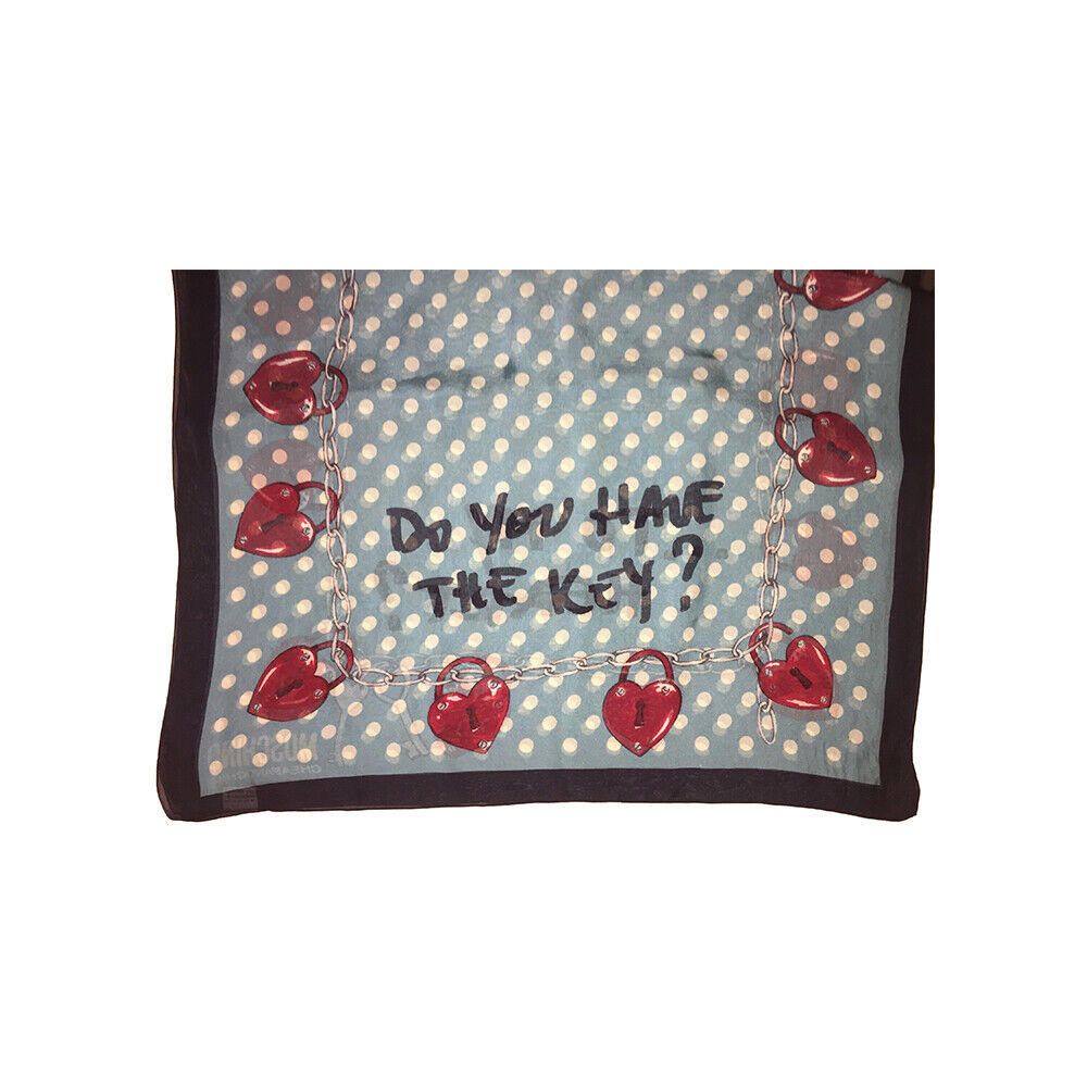 Moschino Moschino Silk Blue and White Polka Dot Scarf Lock and Key Size ONE SIZE - 5 Thumbnail