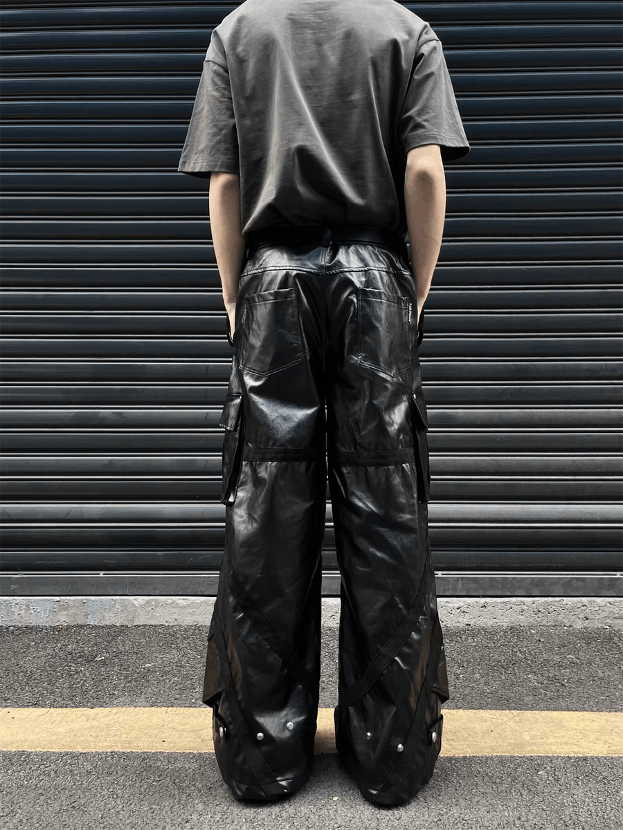 Japanese Brand × Vintage Retro High Street Hip Hop Wide Leg Leather Pants Size US 34 / EU 50 - 3 Thumbnail