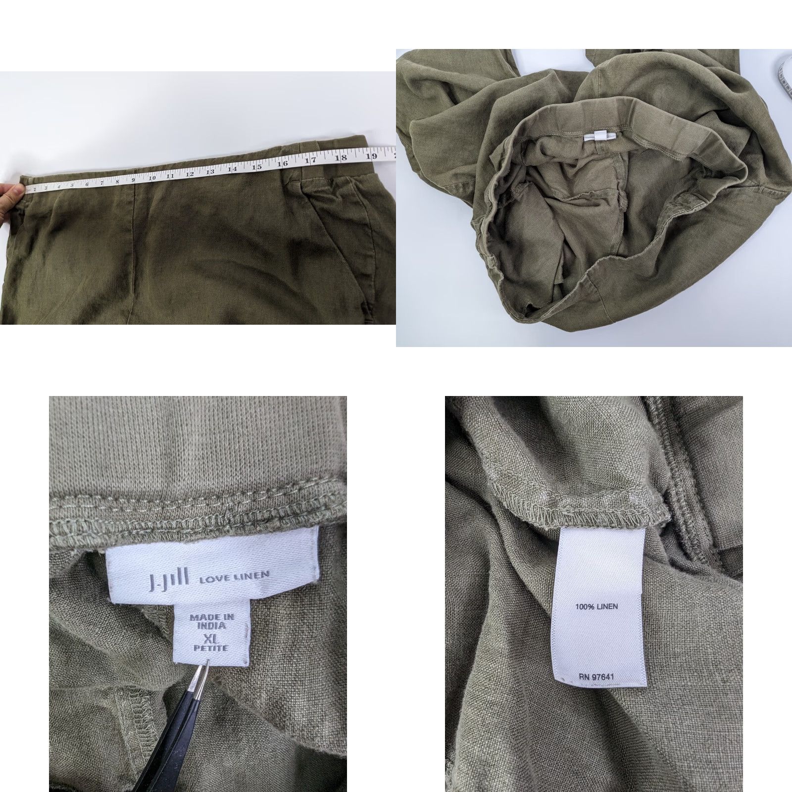 J. Jill VINTAGE J Jill Love Linen Pants Women's XL Olive Green Cropped Pull On Pockets Lagenlook - Mens, Womens Size 40" / US 18 - 8 Thumbnail