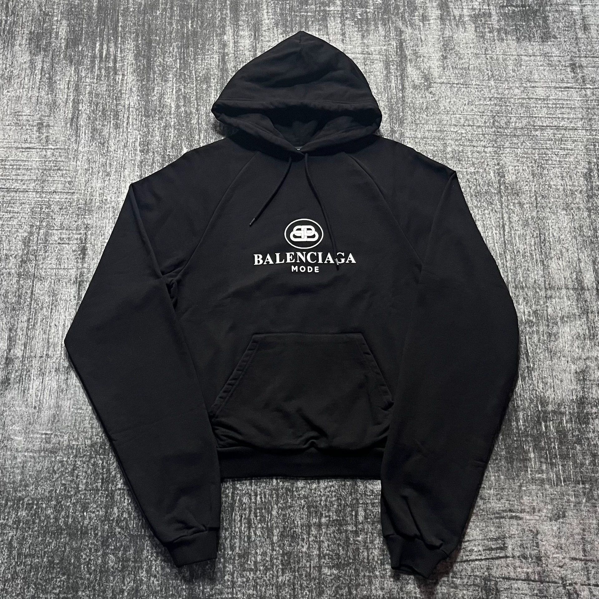 Balenciaga Black Double B Large Logo Long Sleeve Drawstring Hoodie