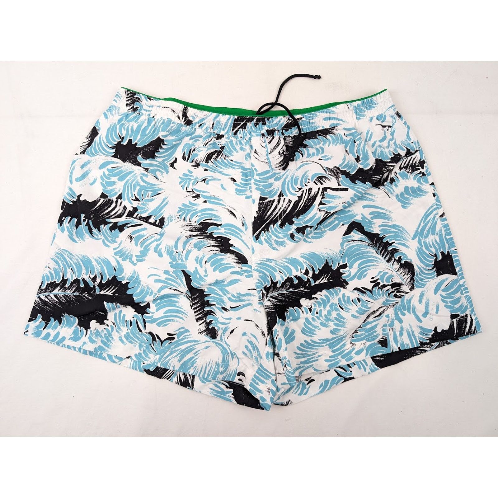 Bottega Veneta o1rshd1 Nylon Printed Feathers Swim Long Boxer in Black/Turq Size US 36 / EU 52 - 2 Thumbnail