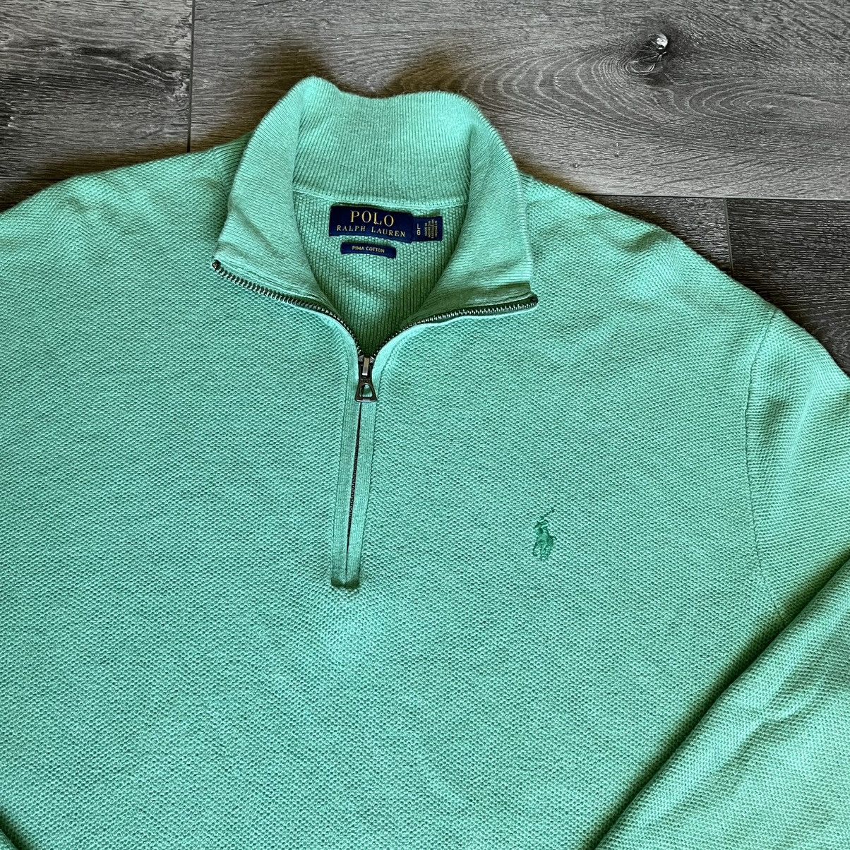 Polo Ralph Lauren Polo Ralph Lauren Pima Cotton 1/4 Quarter Zip Green Sweater Size US L / EU 52-54 / 3 - 3 Thumbnail