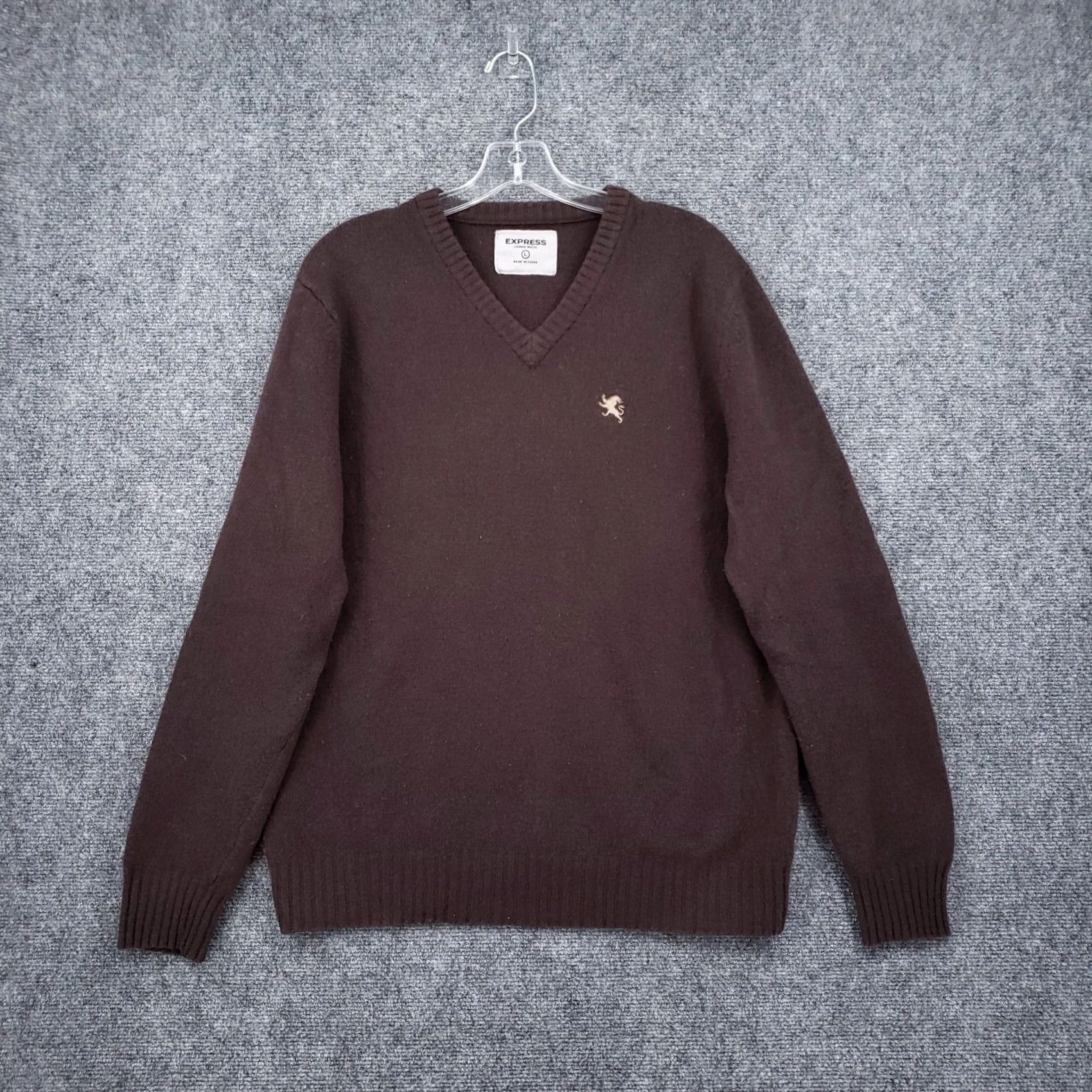 Express Express Sweater Mens L Brown Lambswool Pullover V Neck Long Sleeve Knitted Size US L / EU 52-54 / 3 - 2 Thumbnail