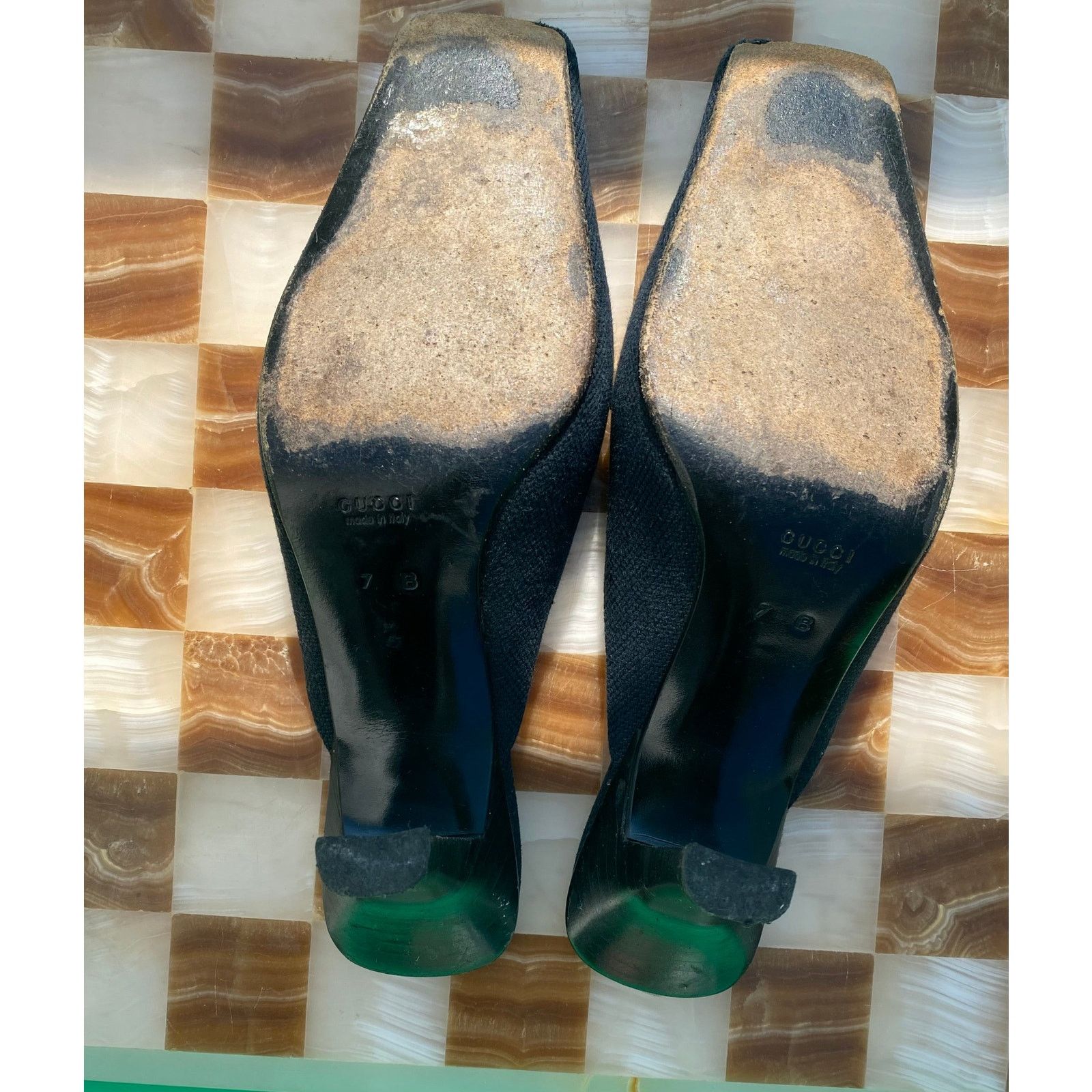 Gucci Vintage Gucci Black Canvas Heeled Mules with Logo Size US 7 / IT 37 - 6 Thumbnail