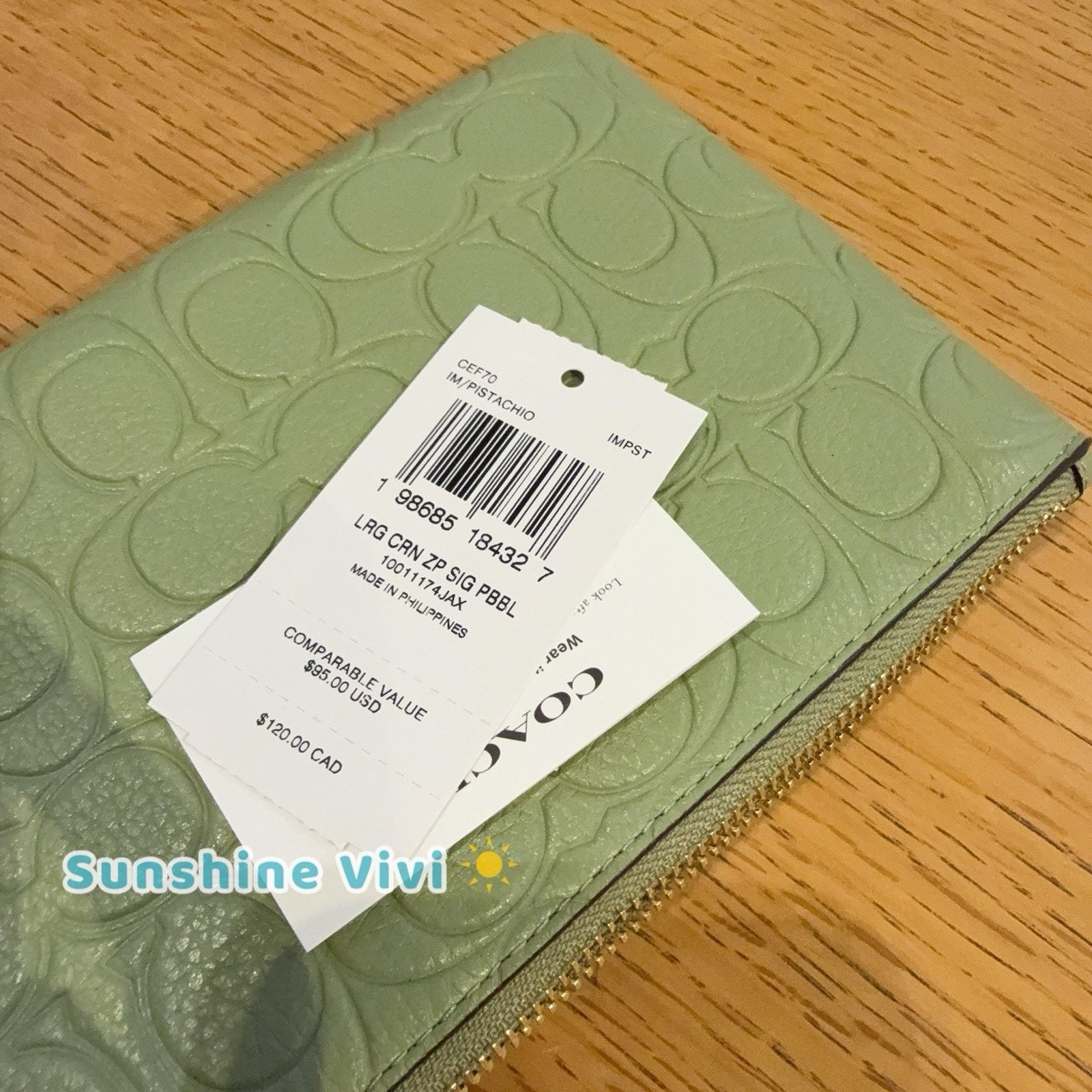 Coach NWT Coach Large Corner Zip Wristlet Pistachio leather CEF70 Size ONE SIZE - 3 Thumbnail