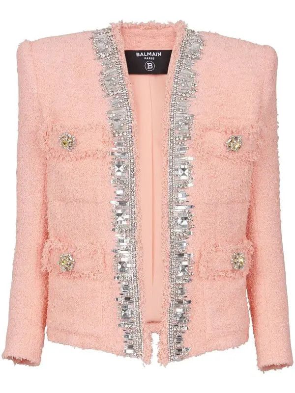Balmain o1s1wg110825 Collarless Crystal Embelished Blazer in Pink Size M / US 6-8 / IT 42-44 - 1 Thumbnail