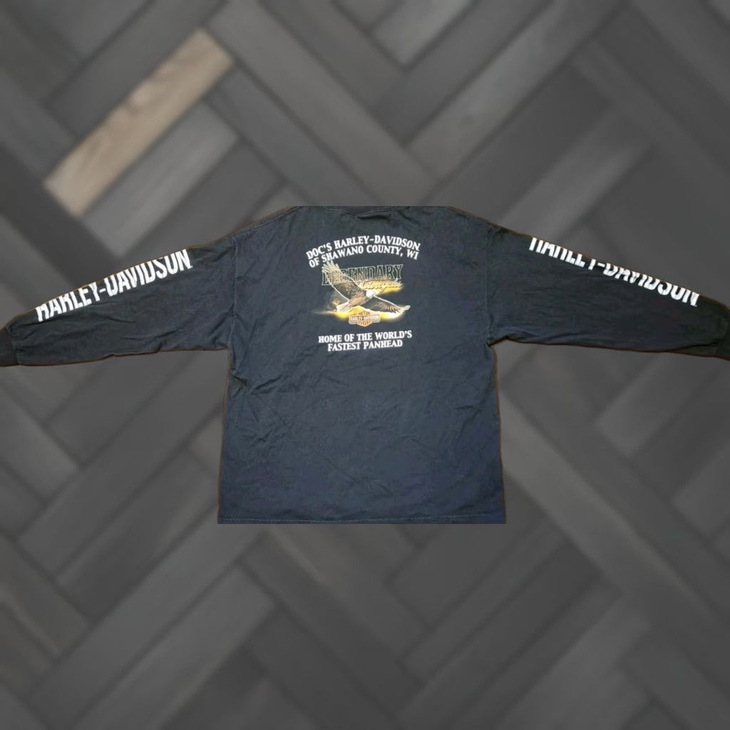 Harley Davidson HARLEY-DAVIDSON Long Sleeve T Shirt Mens 3XL Black Shawano County Wi Biker Motorcycles Shirt Mens 3XL Harley-Davidson Black Graphic Print USA 2010s Size US XXL / EU 58 / 5 - 1 Thumbnail
