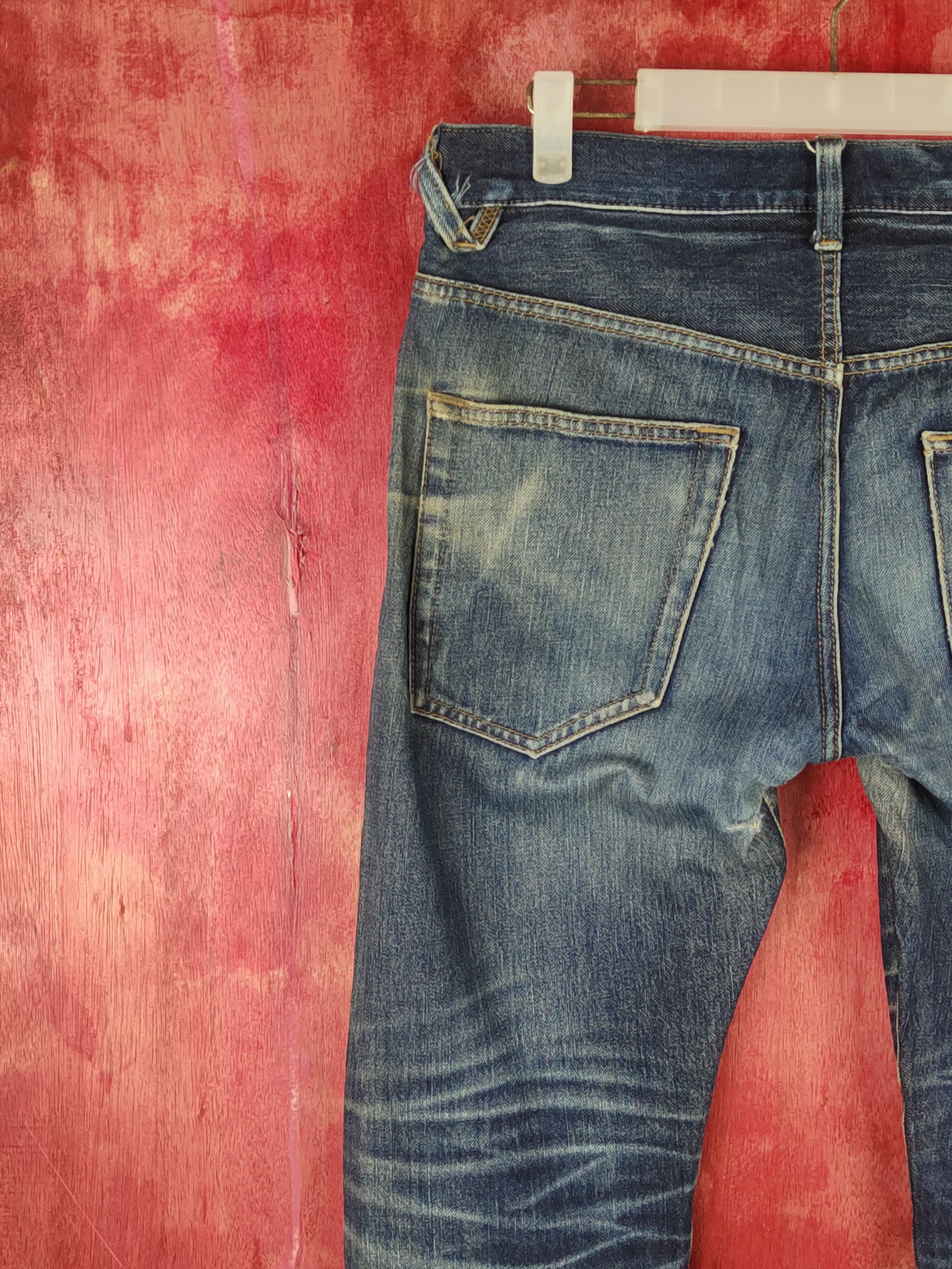Japanese Brand H.A.K.U Dark Blue Distressed Ripped Jeans #S1655 Size US 31 - 10 Thumbnail