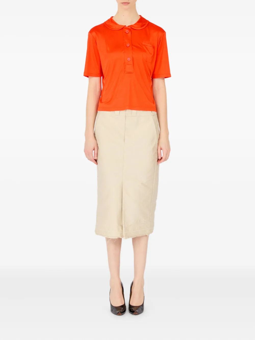 Maison Margiela o1w1db10526 Satin Polo Shirt in Volcanic Orange Size XS / US 0-2 / IT 36-38 - 2 Thumbnail