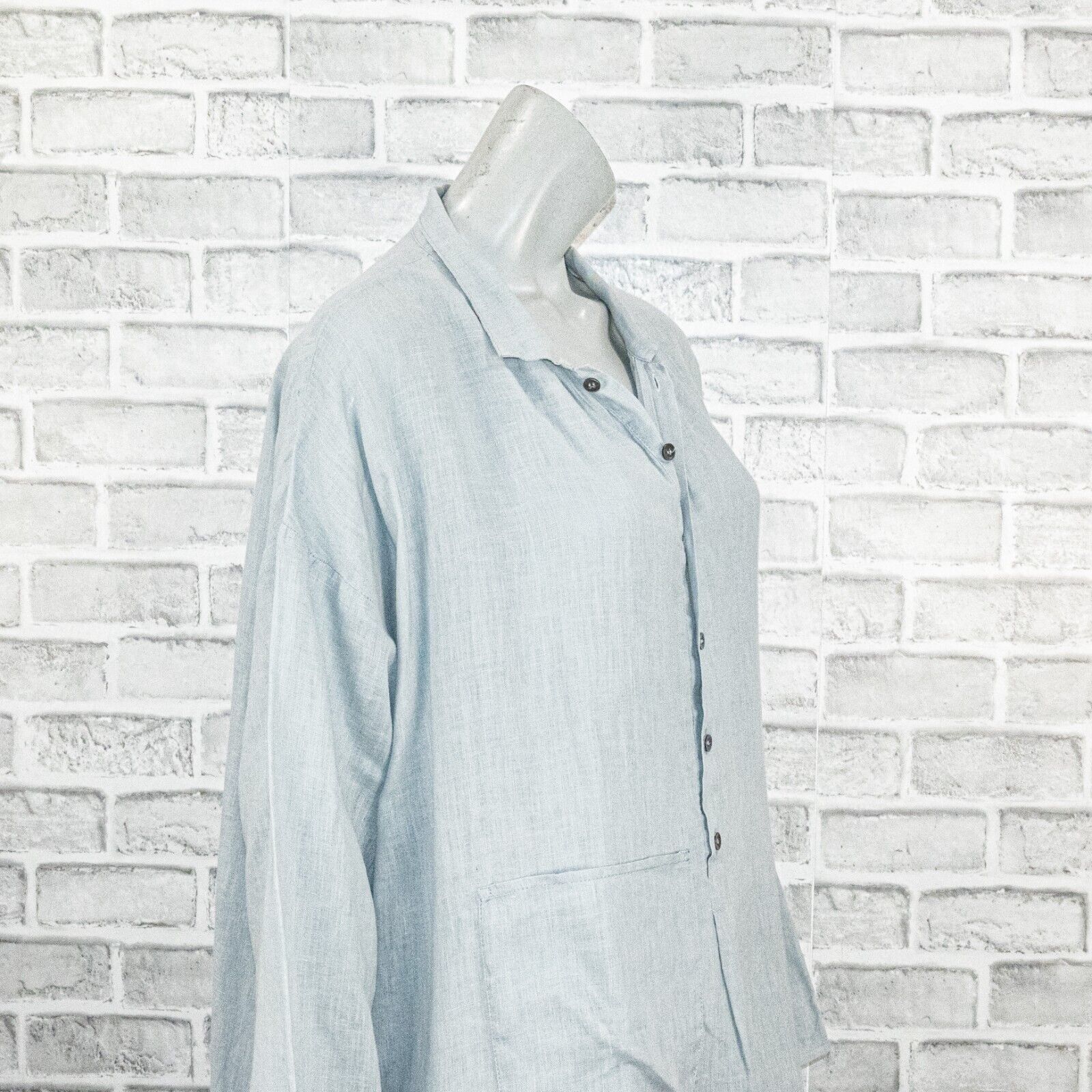 eskandar Eskandar 100% Linen Oversize Tunic Blouse with pocket blue Size ONE SIZE - 13 Thumbnail
