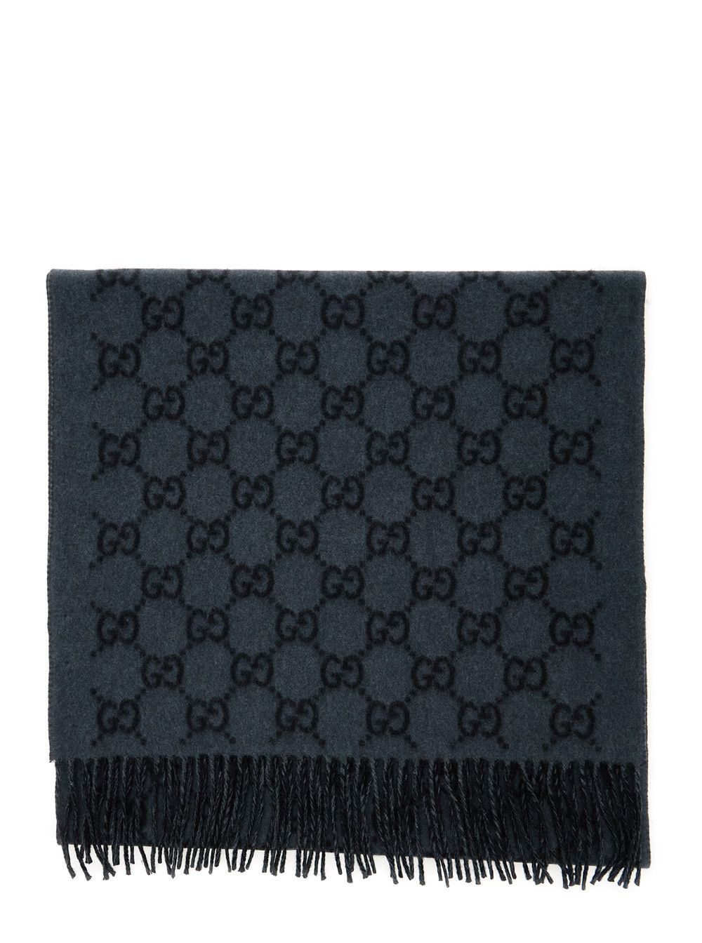 Gucci Fringed Edge Scarf with GG Jacquard Motif in Grey Cashmere for Men Size ONE SIZE - 1 Thumbnail