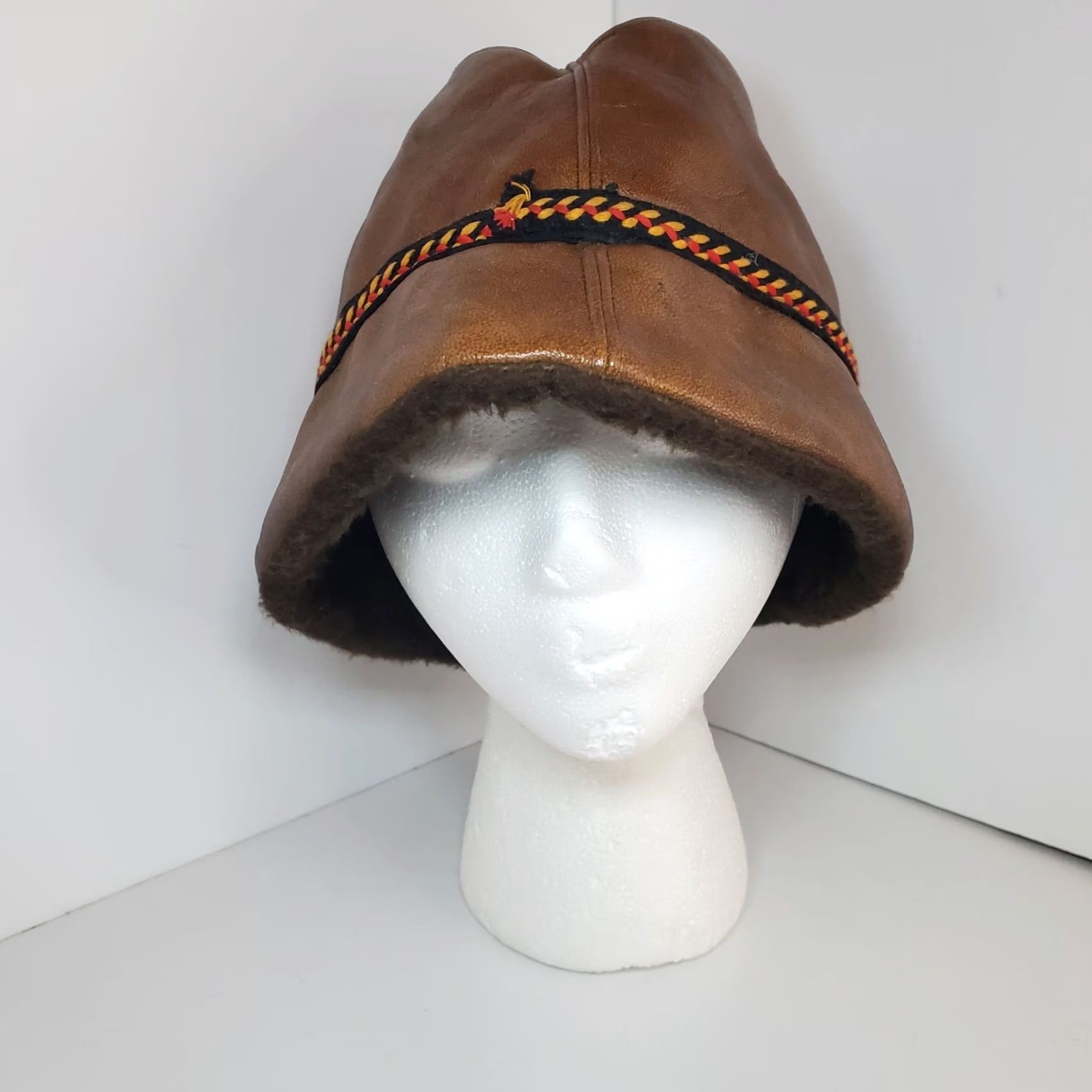 Vintage VINTAGE Brown Faux Leather Fur Mens Bucket Fedora Sz Small 70s retro Size ONE SIZE - 4 Thumbnail