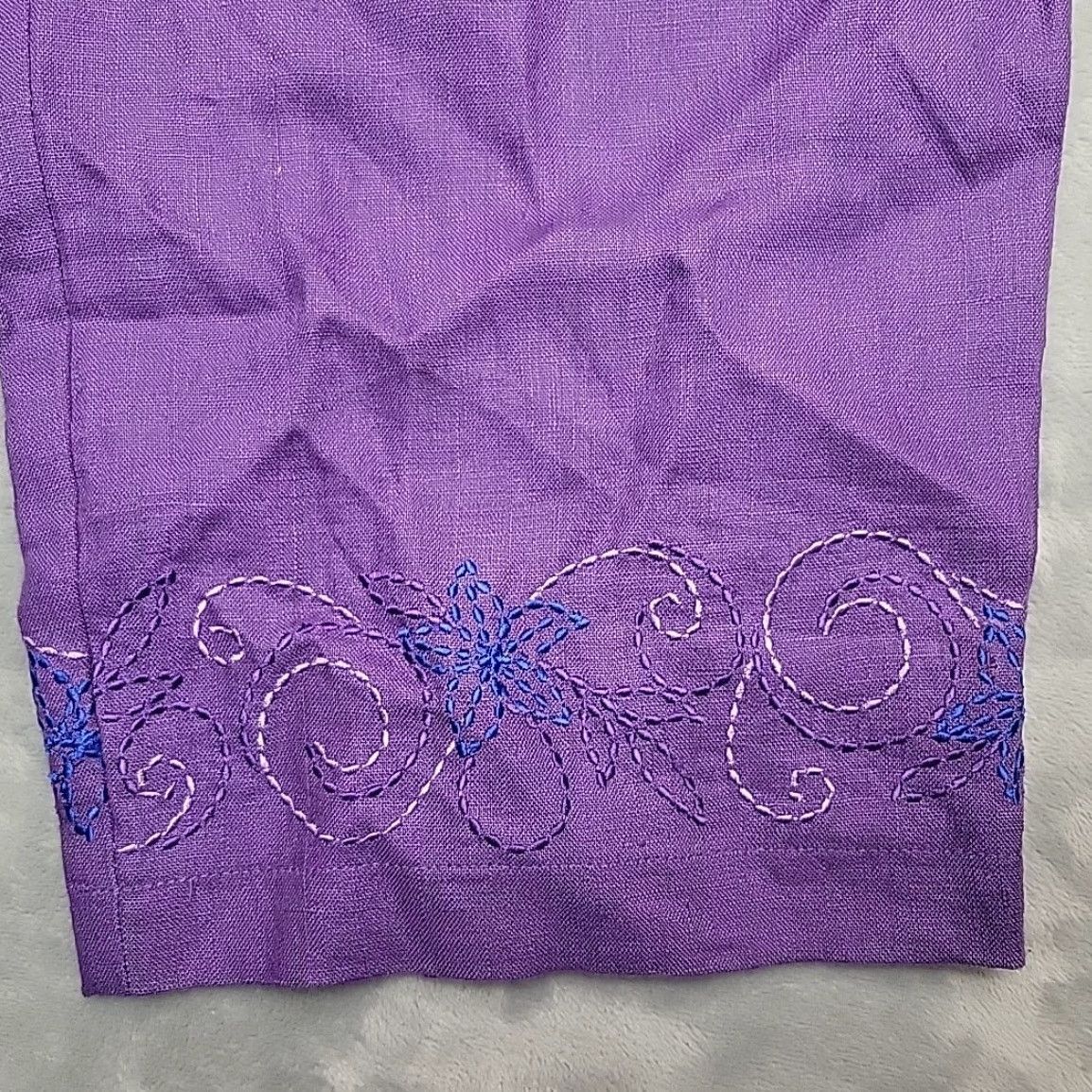 JM Collection VINTAGE JM Collection Linen Pants Womens 8 Purple Linen Cropped Drawstring Embroidered Size 30" / US 8 / IT 44 - 2 Thumbnail