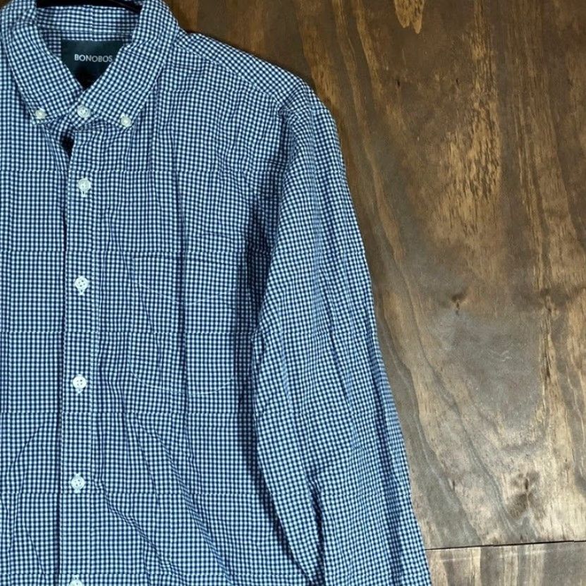 Bonobos Bonobos Men Shirt Blue White Gingham Plaid Slim Collared Button Down Stretch M Shirt Size US M / EU 48-50 / 2 - 5 Thumbnail