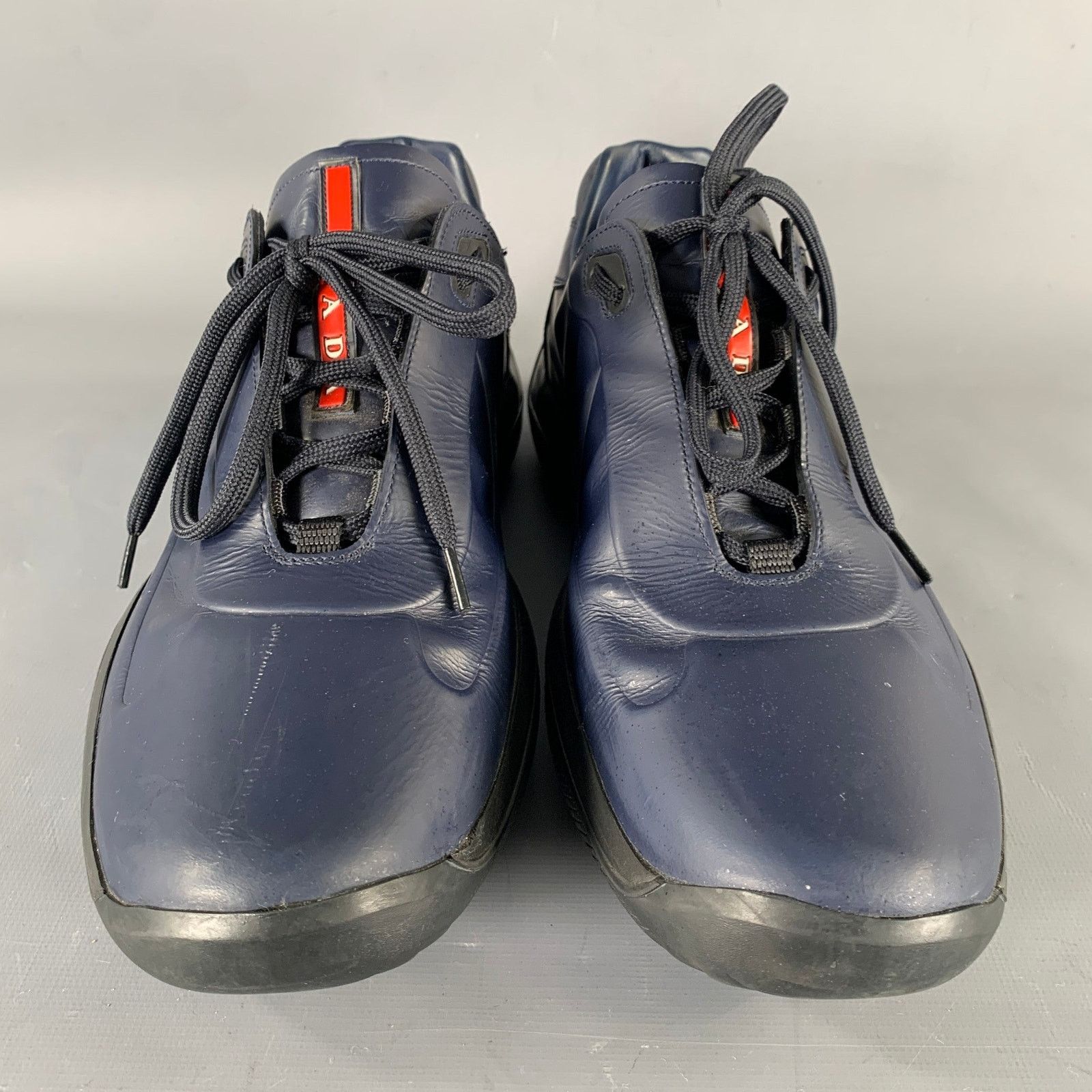 Prada Size 9 Navy Black Textured Leather Lace Up Sneakers Size US 9 / EU 42 - 4 Thumbnail
