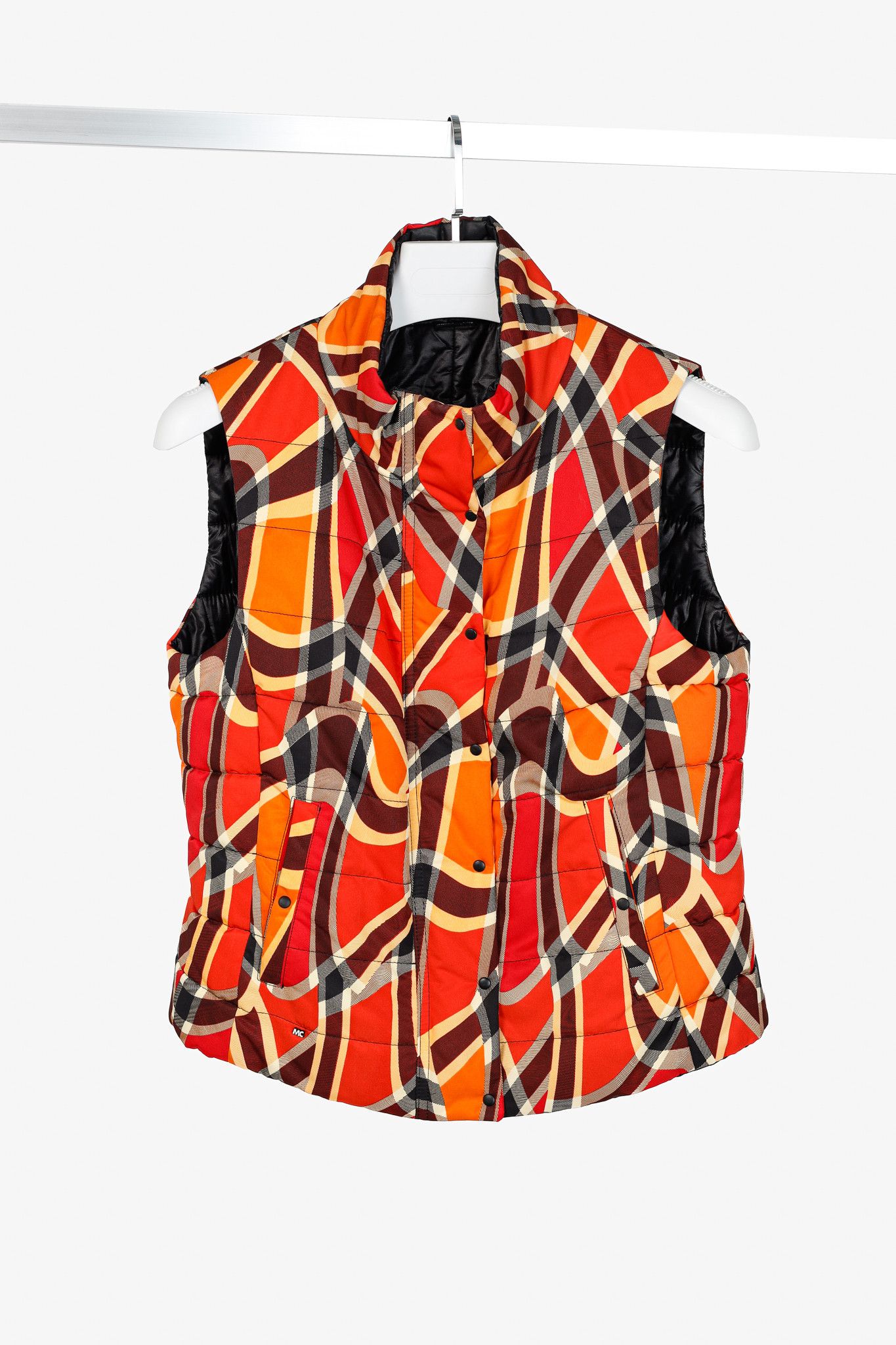 Designer Marc Cain Sports Reversible Orange Wavy-Plaid Vest Size M / US 6-8 / IT 42-44 - 1 Thumbnail