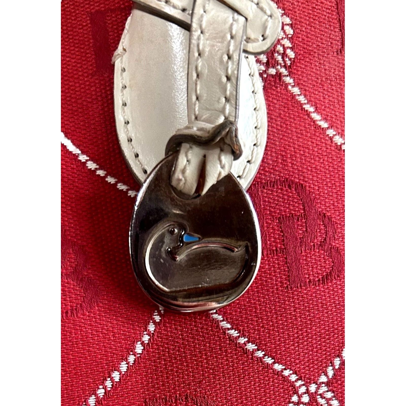 Logo 7 VINTAGE Dooney & Bourke Florentine Monogram Fabric Purse Women’s Shoulder Handbag Bag Red White Leather Canvas Size ONE SIZE - 6 Thumbnail