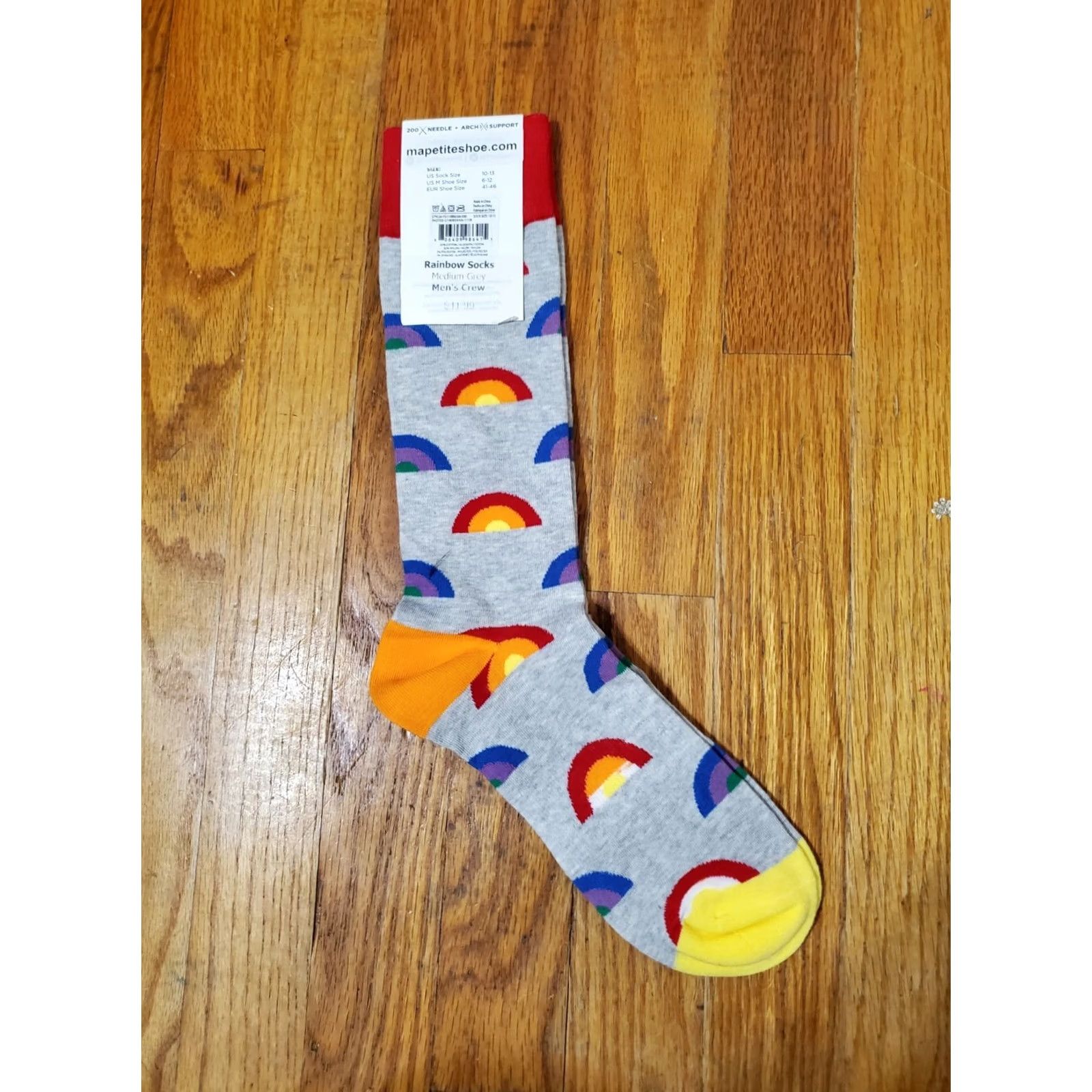 Rainbow Fun Socks Rainbow Crew Socks Men Medium Grey 10-13 Multicolor Arch Support Mid Calf Full Toe Cotton Nylon Polyester Spandex Regular Size Size ONE SIZE - 3 Thumbnail