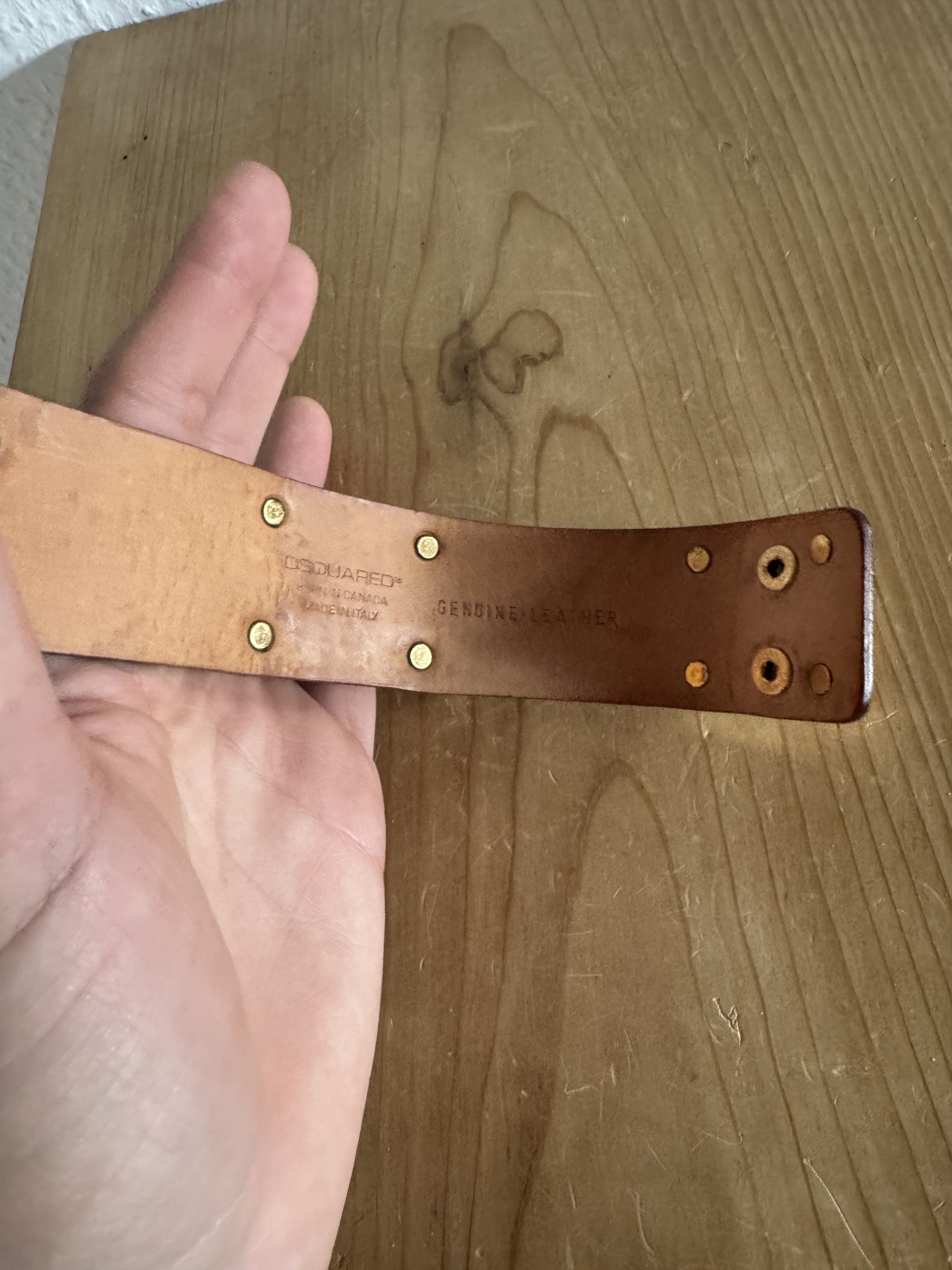 Dsquared2 Wood Plaque Studded Leather Bracelet Size ONE SIZE - 9 Thumbnail