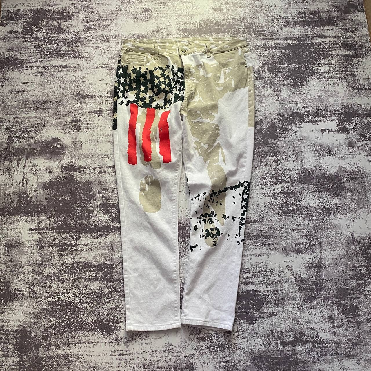 Vintage Vintage Slim USA Flag Pants Japanese All Over Print Hype Y2K Size US 36 / EU 52 - 1 Thumbnail
