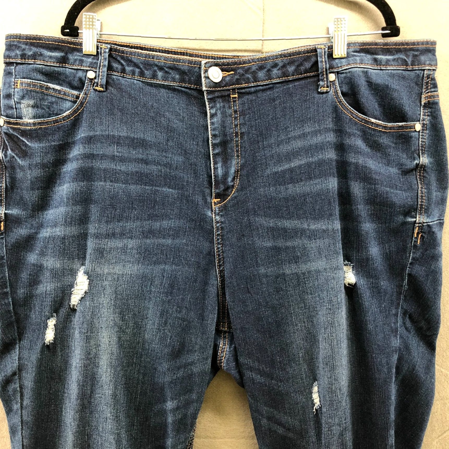 Vintage Eloquii High Rise Skinny Jean Womens Plus Size 24 Blue Distressed Classic Fit Jeans Size 42" / US 20 - 4 Thumbnail