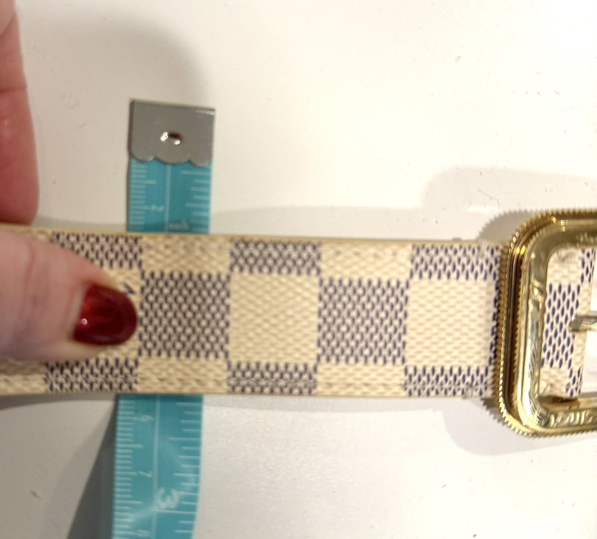 Louis Vuitton Louis Vuitton Damier Azur Belt 85/34 White LV Buckle Size ONE SIZE - 12 Thumbnail
