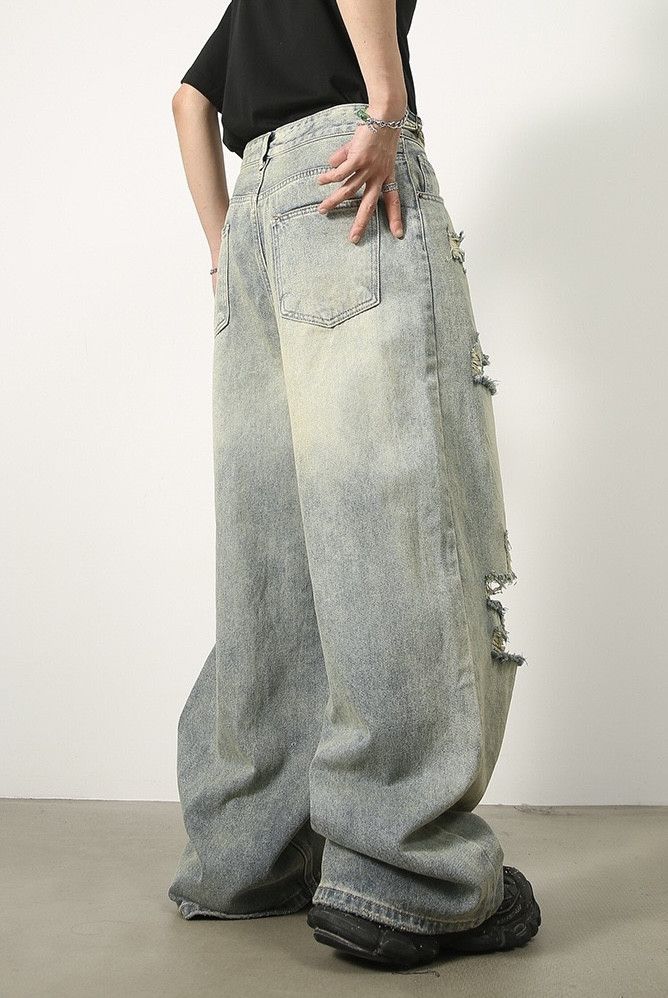 Jean Baggy Distressed Denim Jeans Size US 31 - 3 Thumbnail