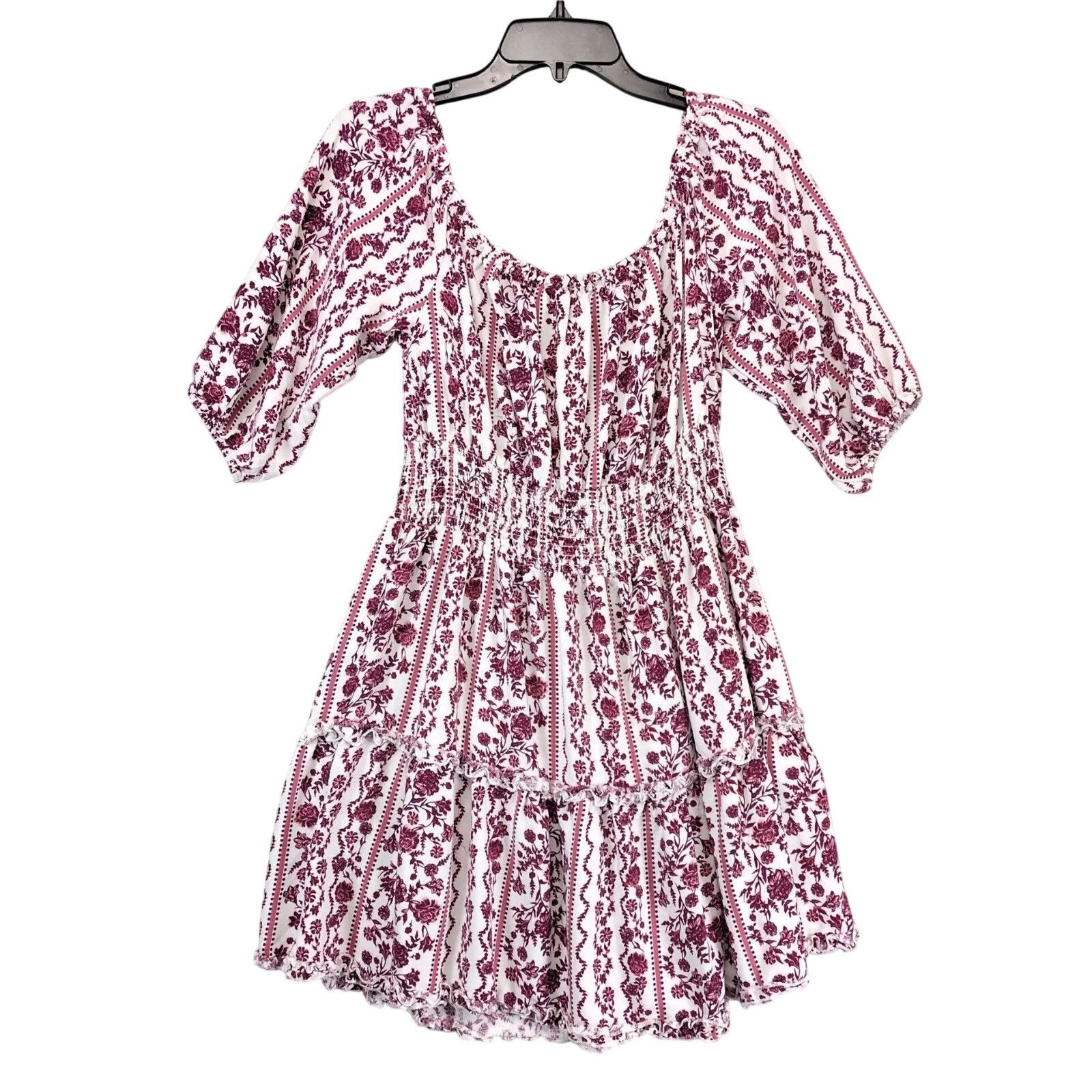 Other Justify Burgundy Floral Off-Shoulder Mini Peasant Dress XL Size XL / US 12-14 / IT 48-50 - 2 Thumbnail
