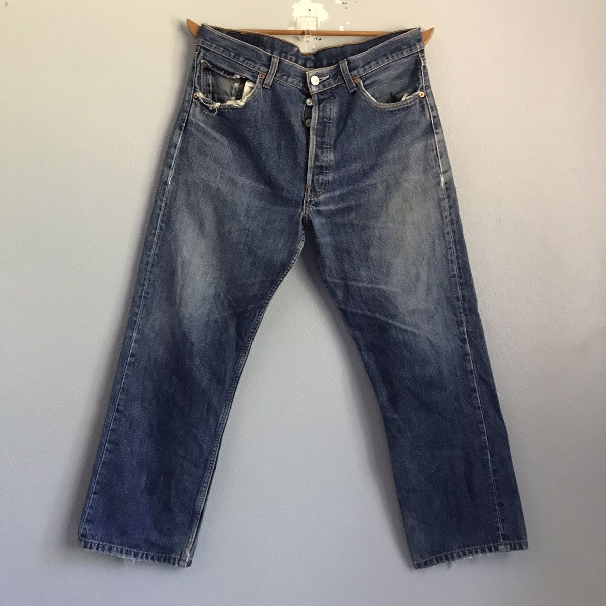 Levis 501 distressed denim straight cut jeans reworked