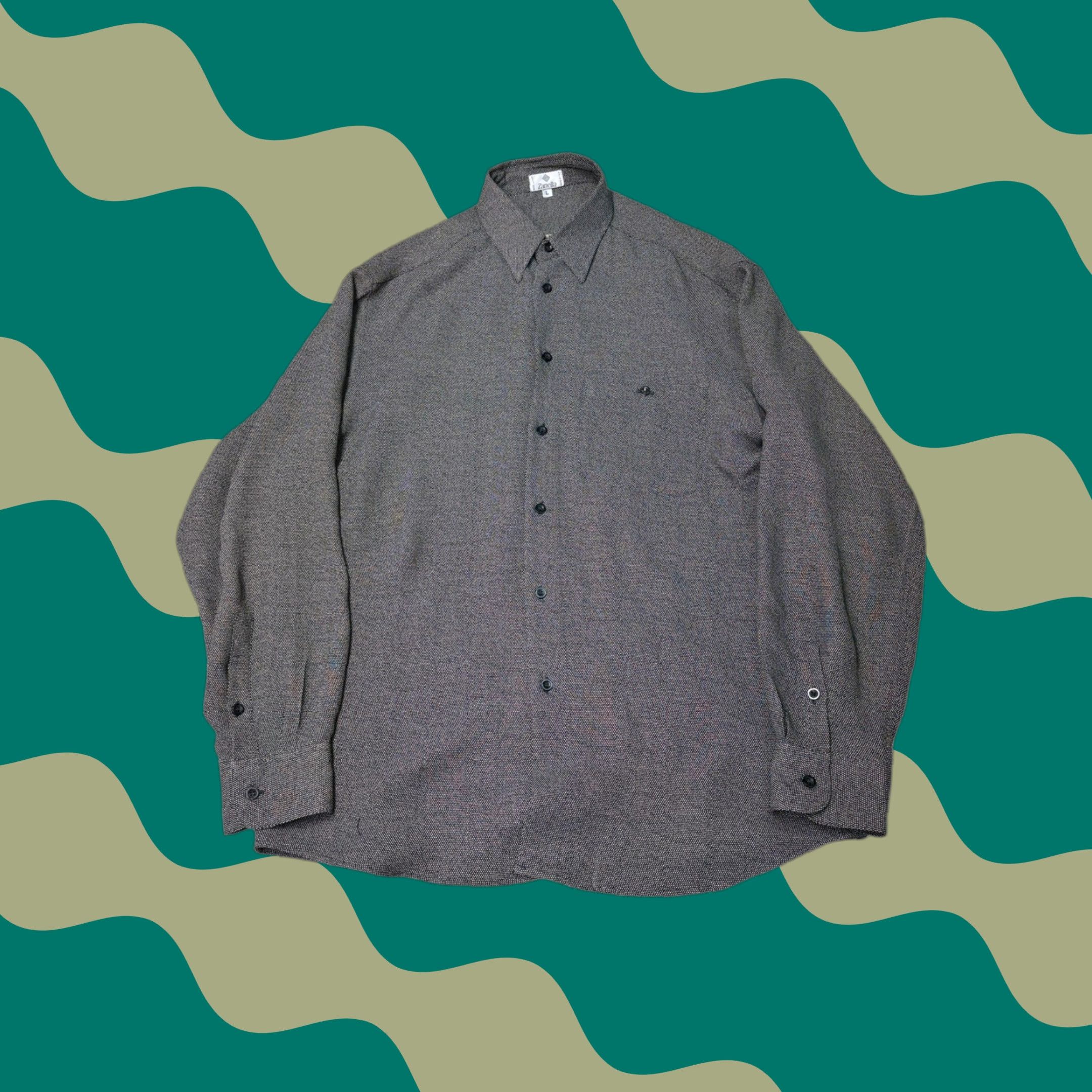 Zanella Zanella Mens L Gray Black Micro Dot Pattern Button Down Dress Shirt Made Italy Size 42R - 1 Thumbnail