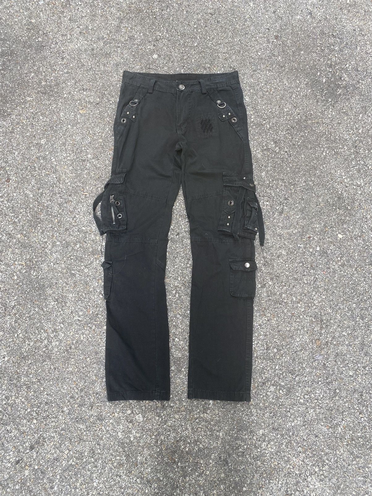Japanese Brand Cargo Bondage Pants Multipocket Black Punk Grunge Size US 29 - 1 Thumbnail